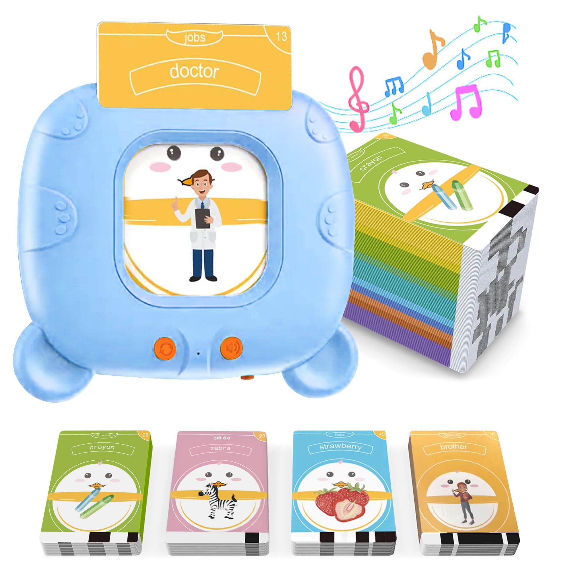 Talking Flash Cards for Toddlers,Montessori Speech Therapy,Sensory Early Educational Learning Toys for Autistic Children,112 Extra Thick Cards 224 British English words for Age 2-6 (Blue, 224 Words)