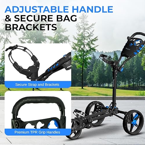Miniatura 3 de SereneLife Carrito de Golf Ligero y Plegable - Carrito de Empuje de Golf Plegable de Aluminio con Mango Ajustable, Correas Elásticas para Bolsa
