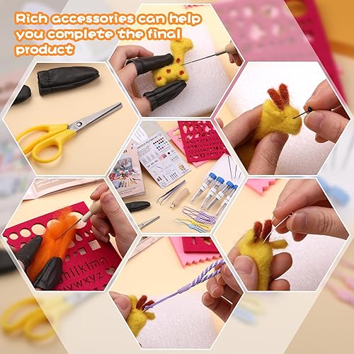 Miniatura 6 de Kit de fieltro de aguja, kits de fieltro para principiantes adultos, kit de aguja de fieltro con bolsa de almacenamiento portátil, 26 colores de