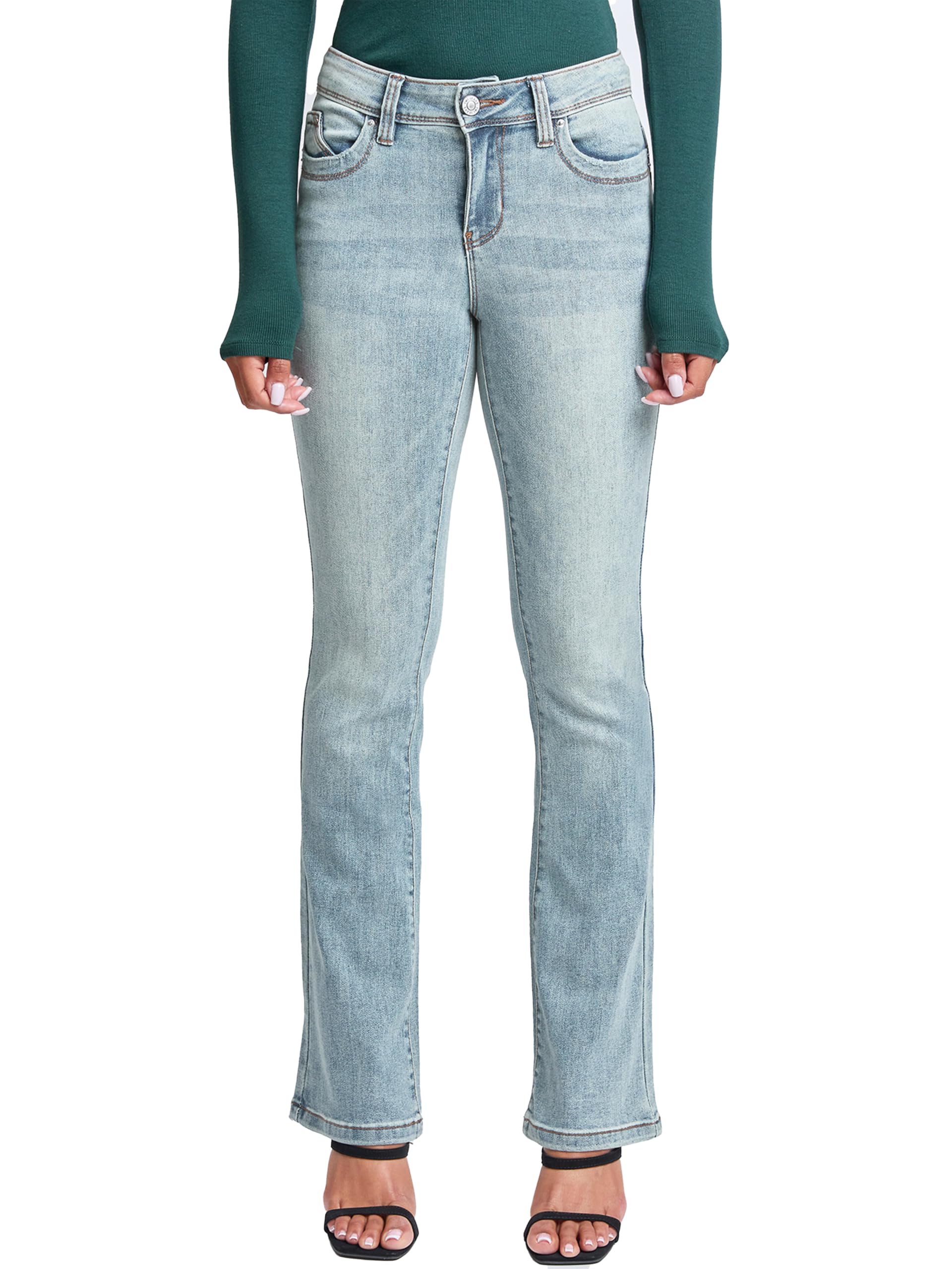 YMI Women's Wannabettabutt Mid Rise Bootcut Jeans