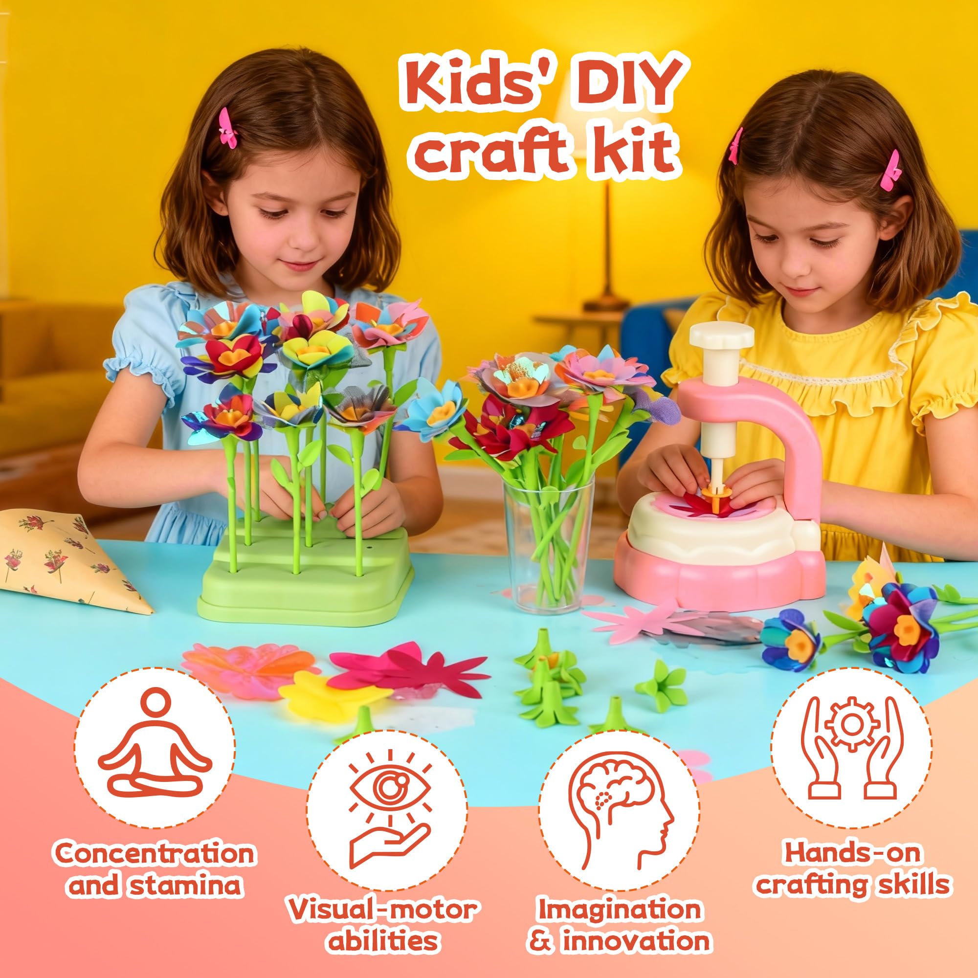 LIAILA Laboratorio dei Fiori, Laboratorio di Bouquet Fai da Te con Macchina Inclusa, Giocattolo Educativo per Ragazze, Lavoretti Creativi Fiori, Kit Creativo per Bambine dai 5 6 7 8 9 10 Anni