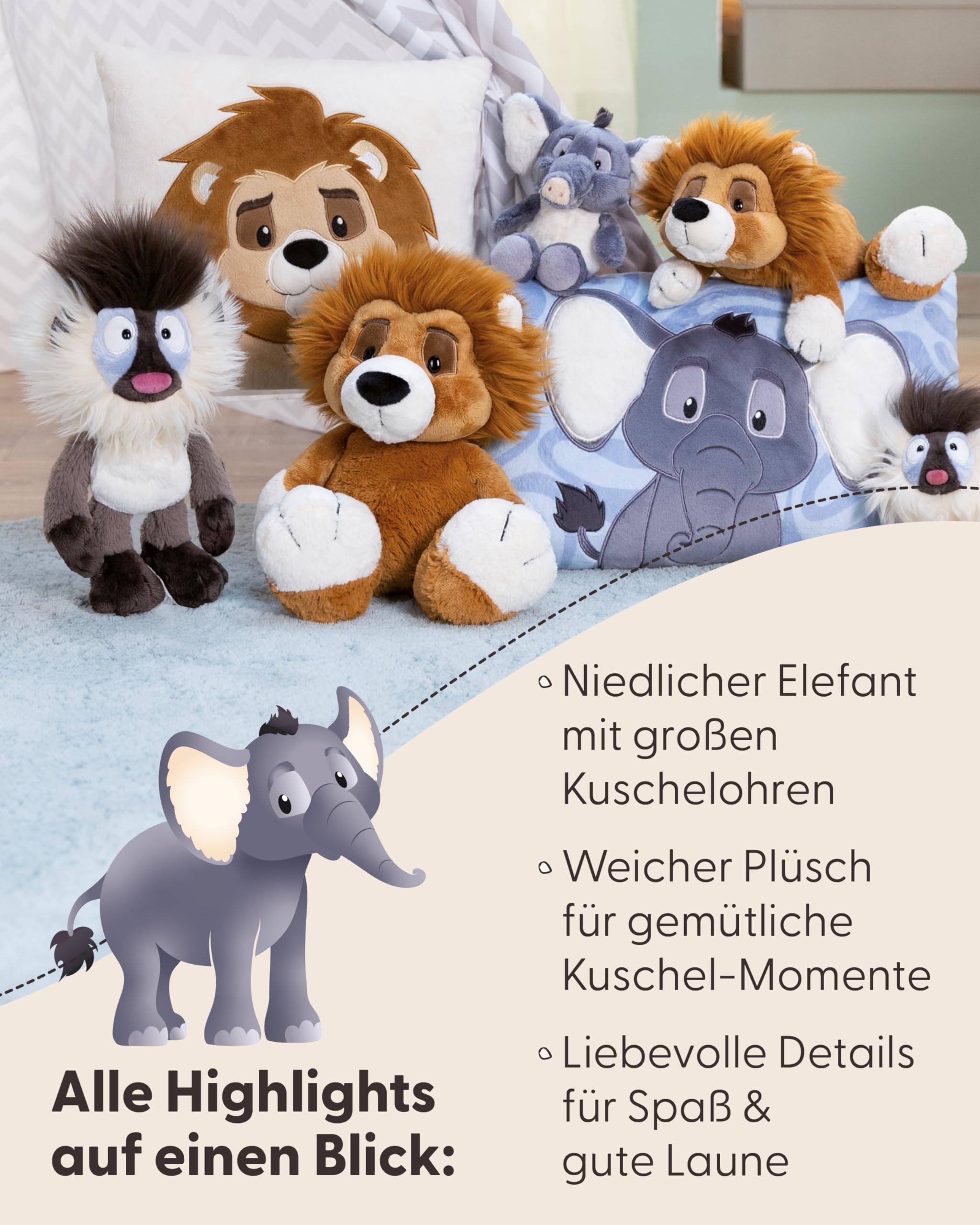NICI Kuscheltier Elefant EL-Flora 50cm - grau - 62747 | Stofftier aus weichem Plüsch, niedliches Plüschtier zum Kuscheln und Spielen, für Kinder & Erwachsene, tolle Geschenkidee