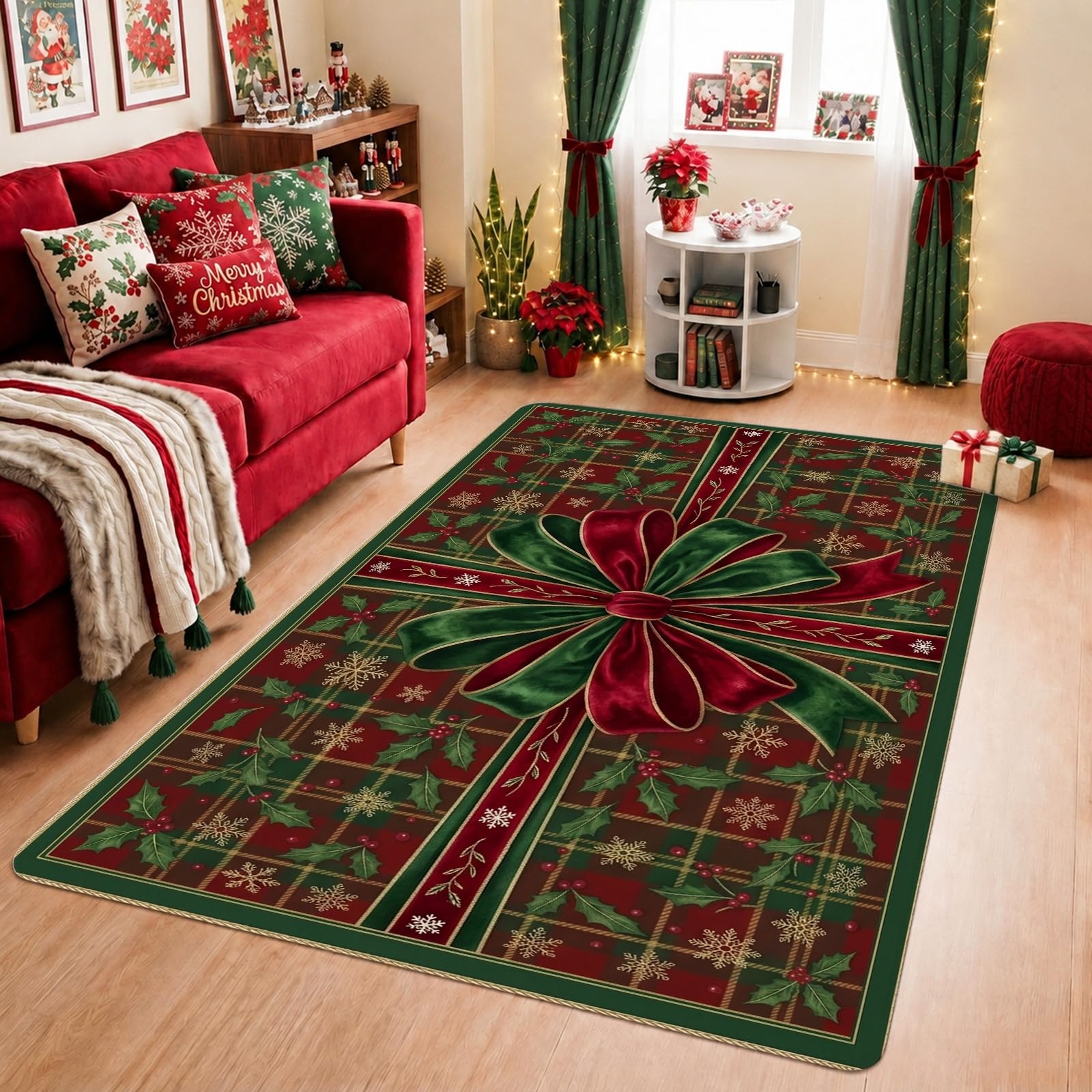 Tapis décoratif à carreaux avec nœud en ruban 1,5 x 2,1 m