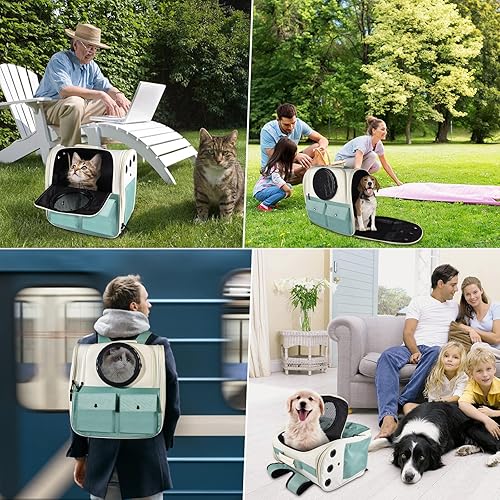 Miniatura 6 de Top tasta Mochila para gatos, bolsa de transporte aprobada por aerolíneas, diseño de malla ventilada para ventana, mochila de hombro plegable y