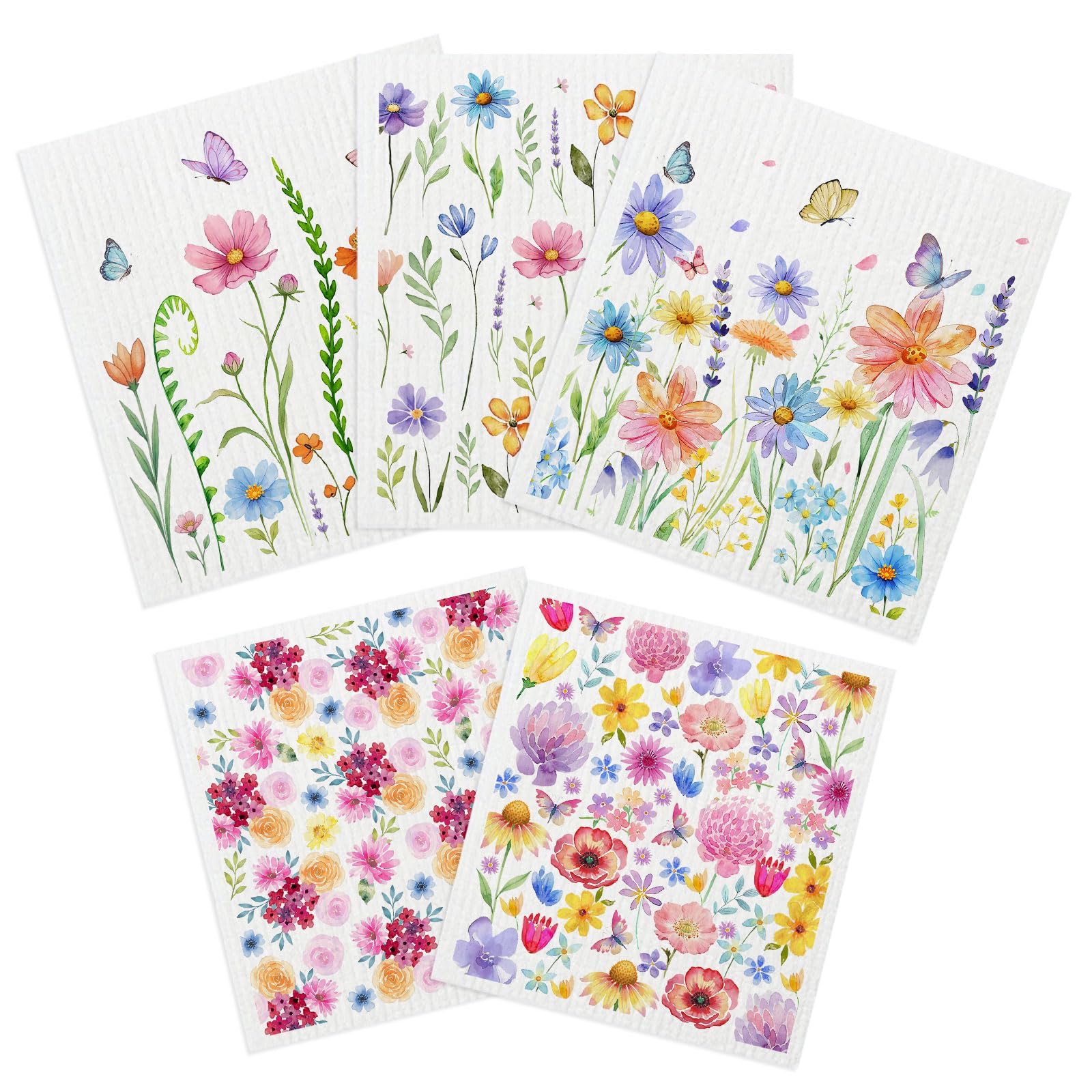 Vighoslyn Flower 5 Pack Swedish Dishcloths, Kitchen Dishcloths Dish Towels For Lover, Colorful Mixed Colours Reusable Cleaning Cloths For Kitchen, Paper Towel Dish Cloth Towel Cleaning Wipe For Home