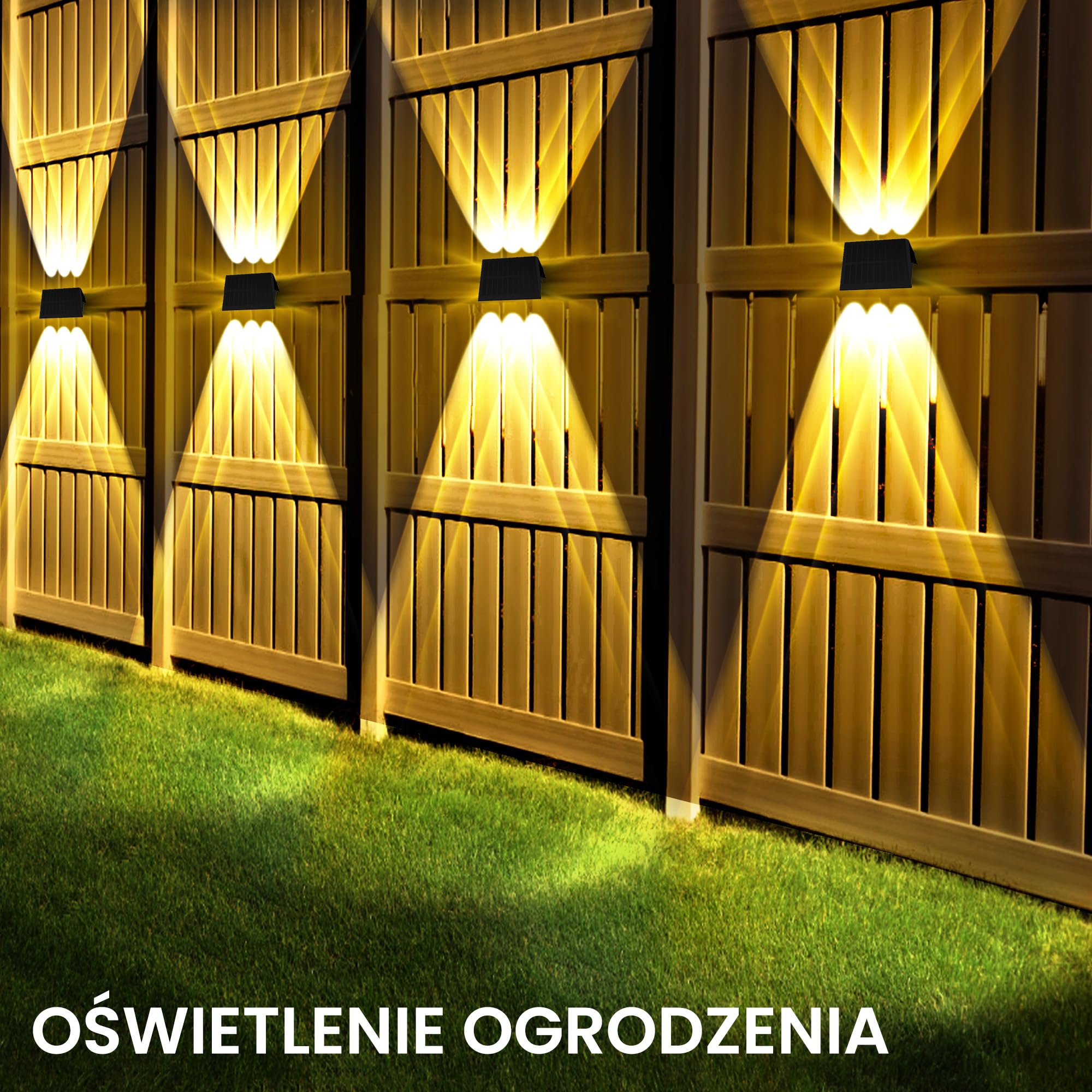 lampy solarne do użytku na zewnątrz, na ścianę, lampa zewnętrzna oświetlona od góry i dołu, 6 diod LED, IP67 wodoszczelna iluminacja ogrodowa na płot, do ogrodu, balkonu, tarasu, lampy