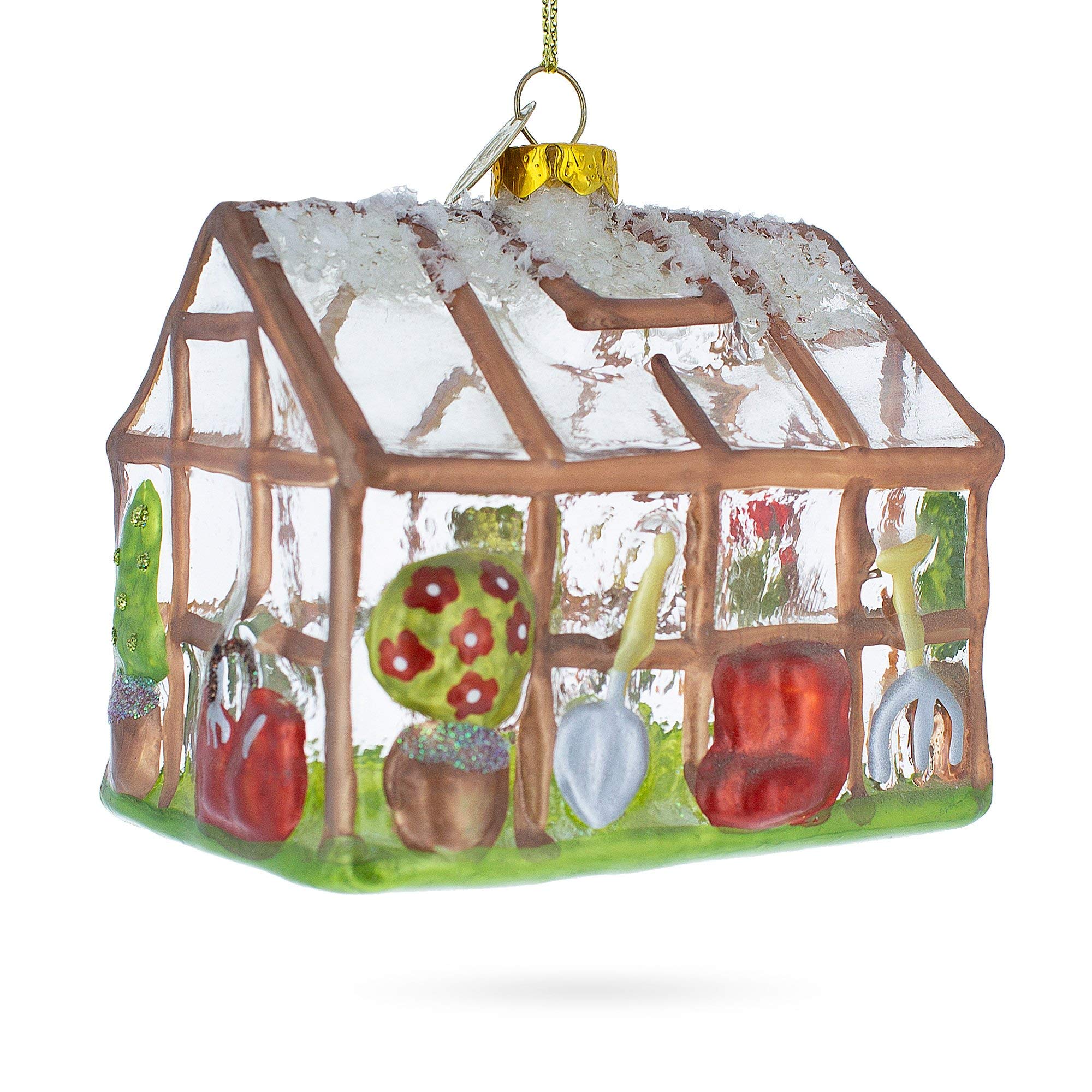Greenhouse and Gardner Tools Glass Christmas Ornament