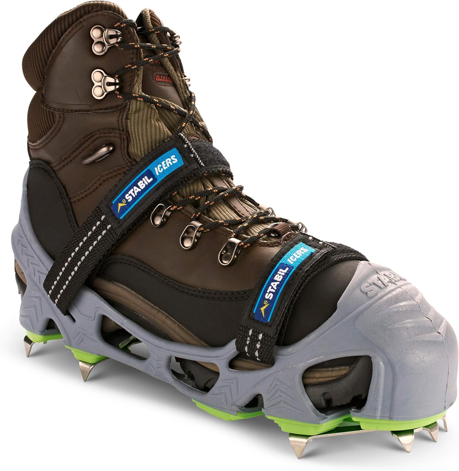 STABILicers Hike Macro Traction Crampons for Walking or Hiking on Snow and Ice,Grey/Green, (1 Pair)