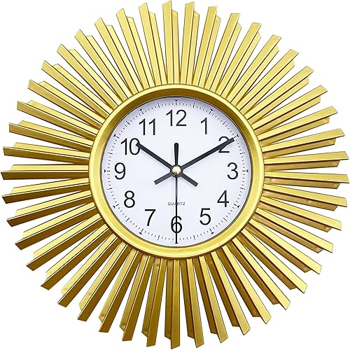 Miniatura 1 de Reloj de pared de cocina, reloj de pared dorado con forma de explosión de sol, funciona con pilas, reloj de pared decorativo moderno de 10 pulgadas