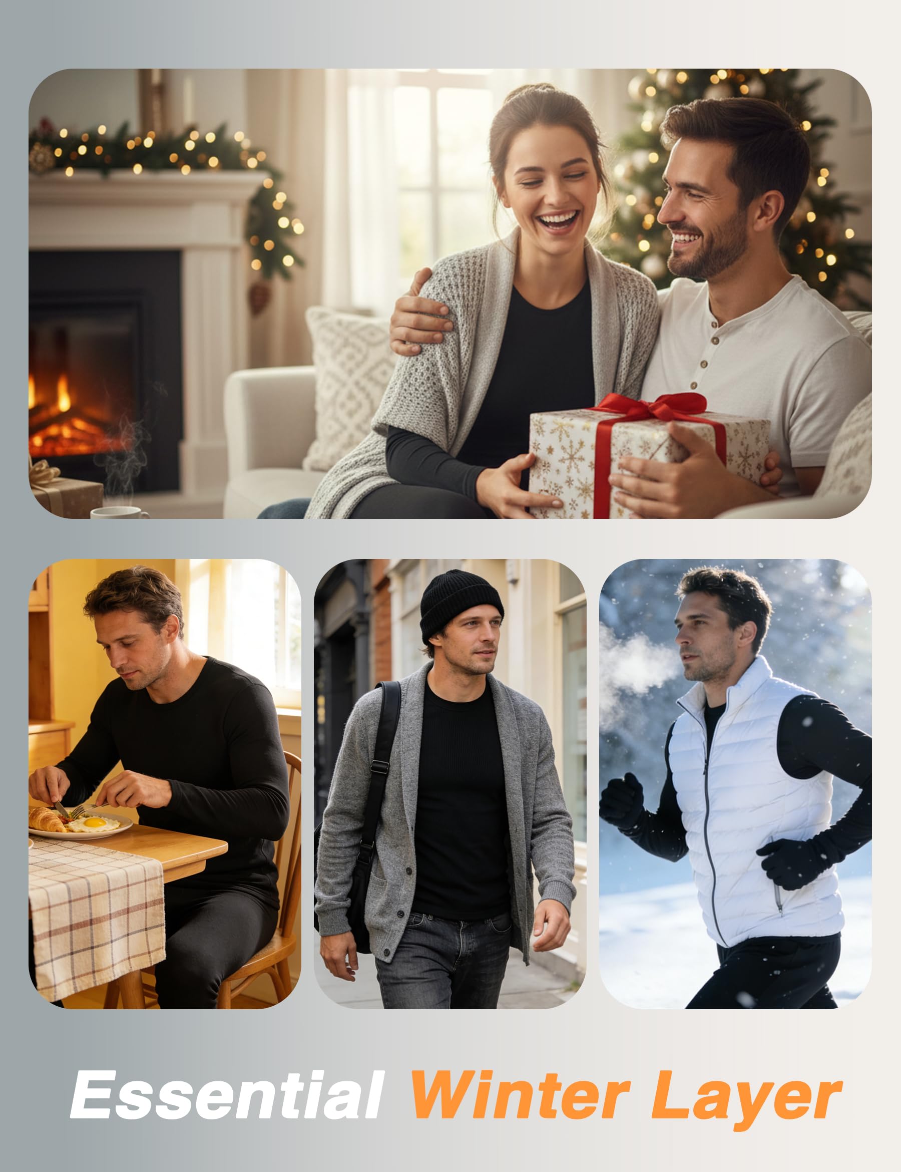 Winvote Paquete de 3 ropa interior térmica para hombre, forro polar, suave y cálida, capa base para clima frío
