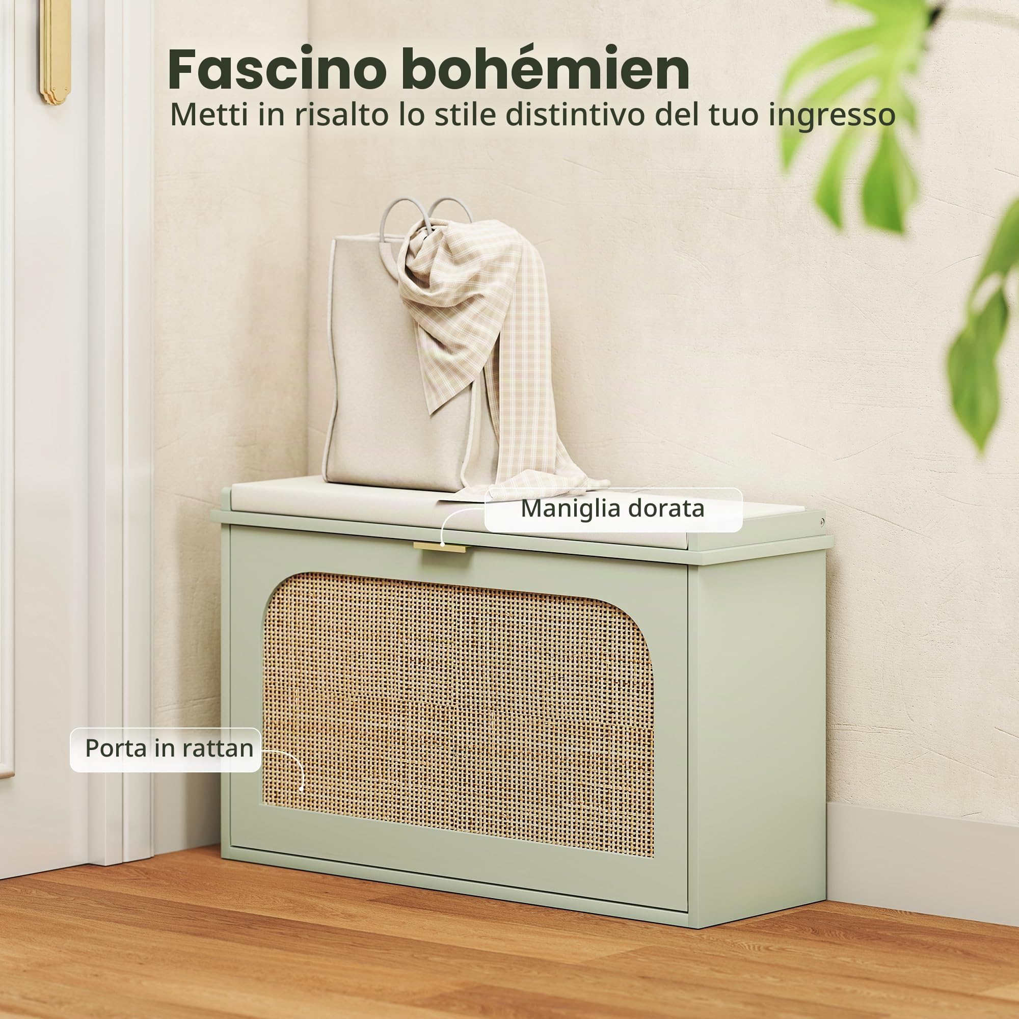 HOMCOM Panca Scarpe Ingresso Sed. Imbott. 80x26x47,5 cm Verde