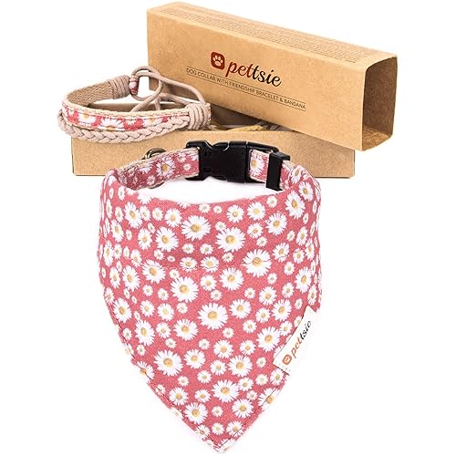 Pettsie Dog Bandana Collar with Matching Friendship Bracelet – Stylish & Adjustable Pet Bandana for Dogs, Durable Hemp, Soft & Comfortable, Secure D-Ring, Designed for Dog Owners, Large, Pink