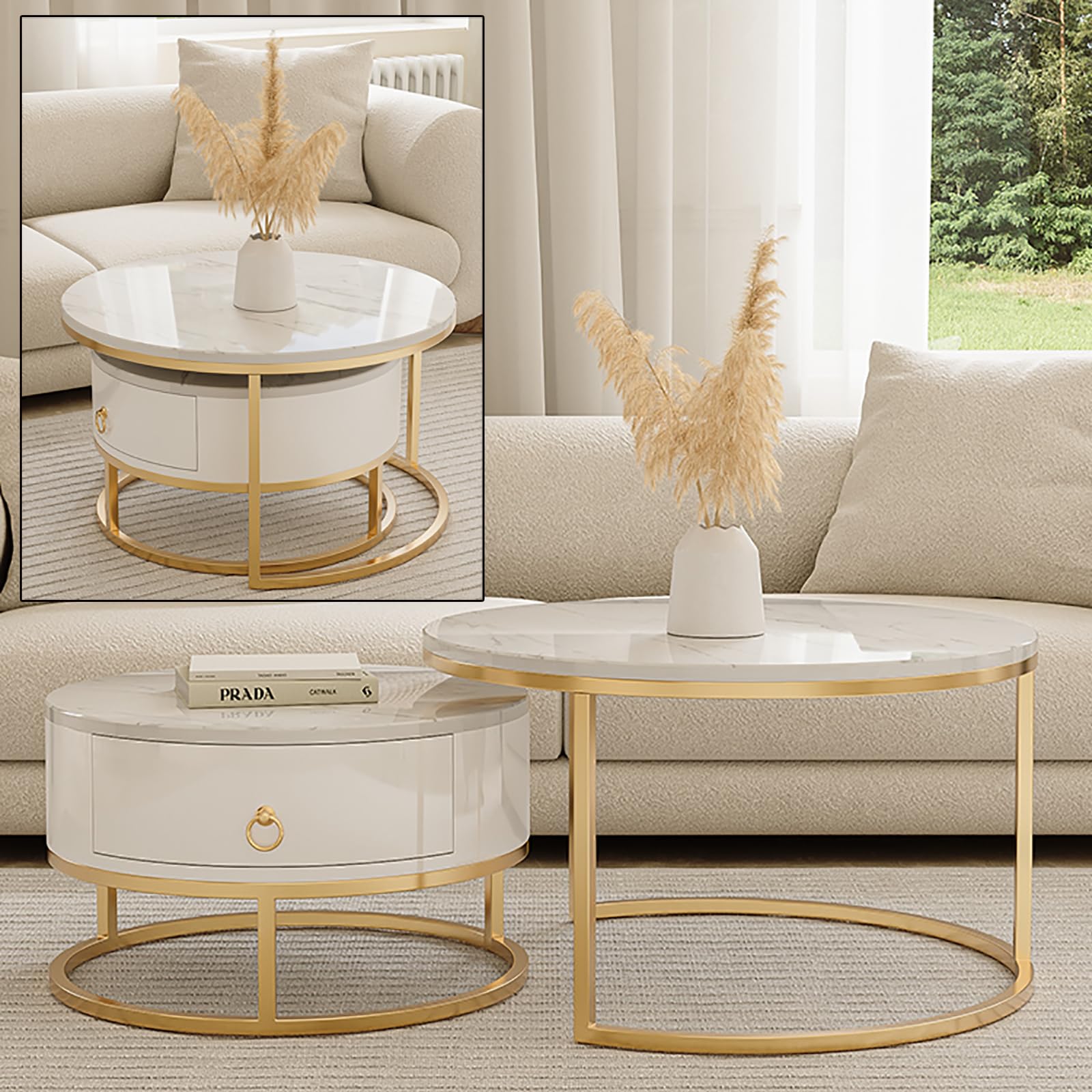 大理石柄 ネストテーブル ローテーブルおしゃれ マルテーブルコーヒーテーブル Amazon.co.jp: 大理石テーブル ネストテーブル コーヒーテーブル 丸