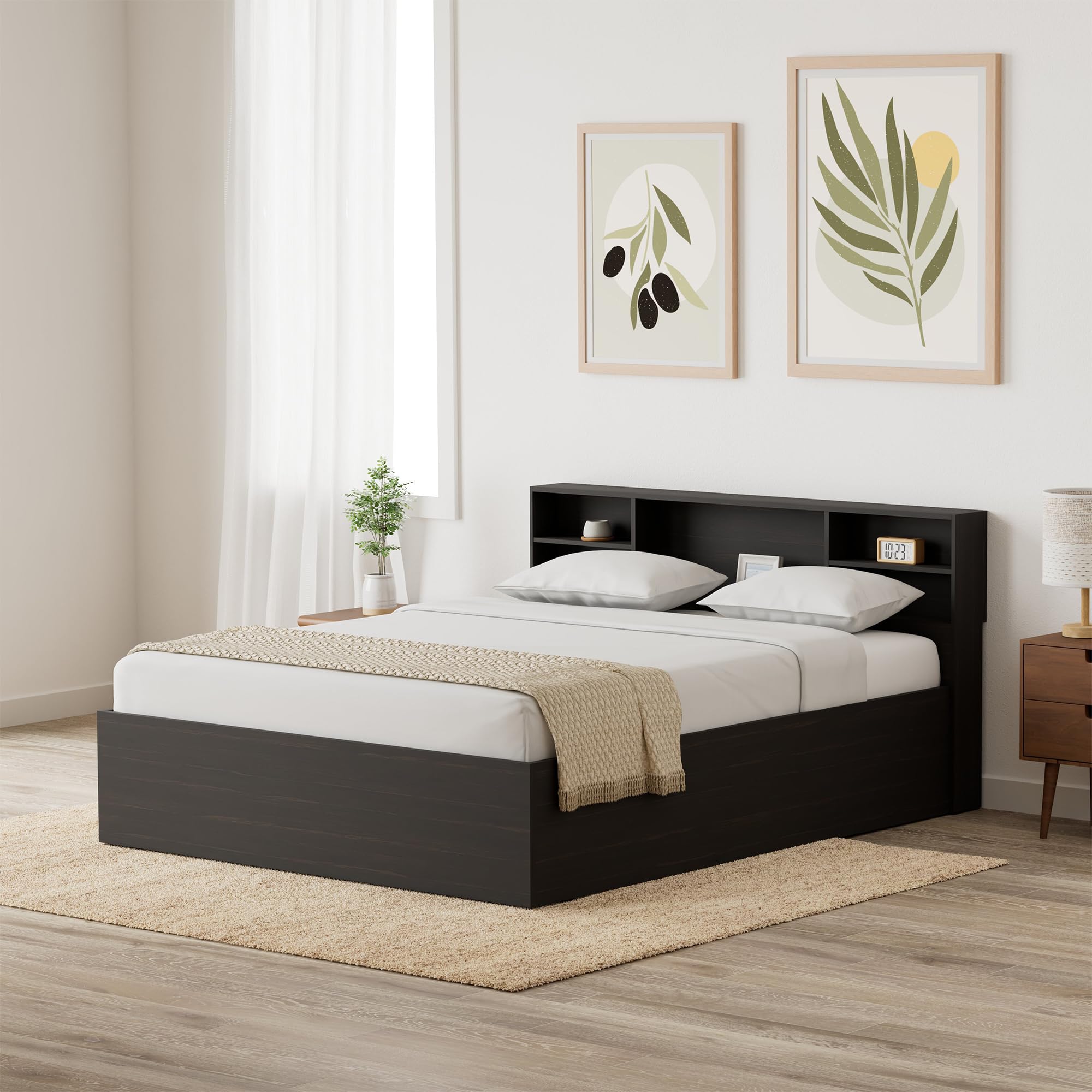 Amazon Brand - Solimo Mars Queen Engineered Wood Regular Bed With Stor