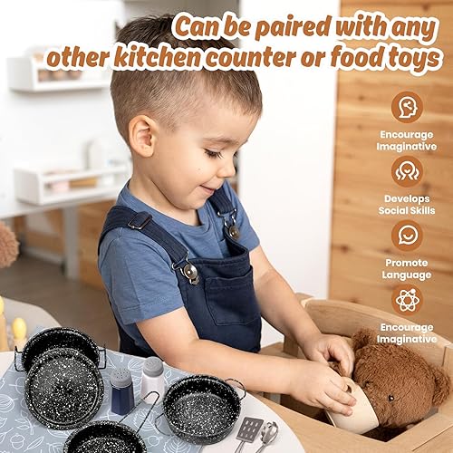 Miniatura 5 de Juego de accesorios de juguete de cocina para niños, juego de cocina para niños, coloridas ollas y sartenes de acero inoxidable, regalos de