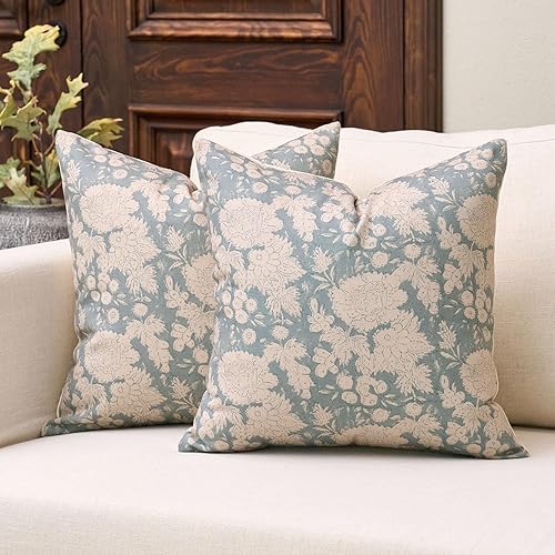 Miniatura 14 de DOMVITUS Juego de 2 fundas de almohada florales de 20 x 20 pulgadas, fundas de almohada con estampado de bloques vintage, fundas de almohada Marrón