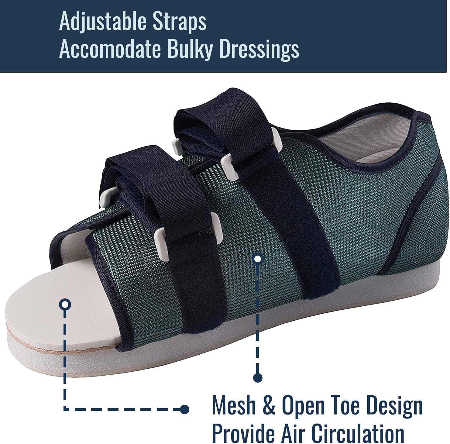 MABIS Post Op Shoe, Surgical Walking Shoe or Walking Boot for Plantar Fasciitis, Foot Pain, Broken Foot or Toes, Lightweight with Adjustable Straps, Universal Left or Right Foot Fit, 1 Each, Shoe Size 6-8 : Health & Household
