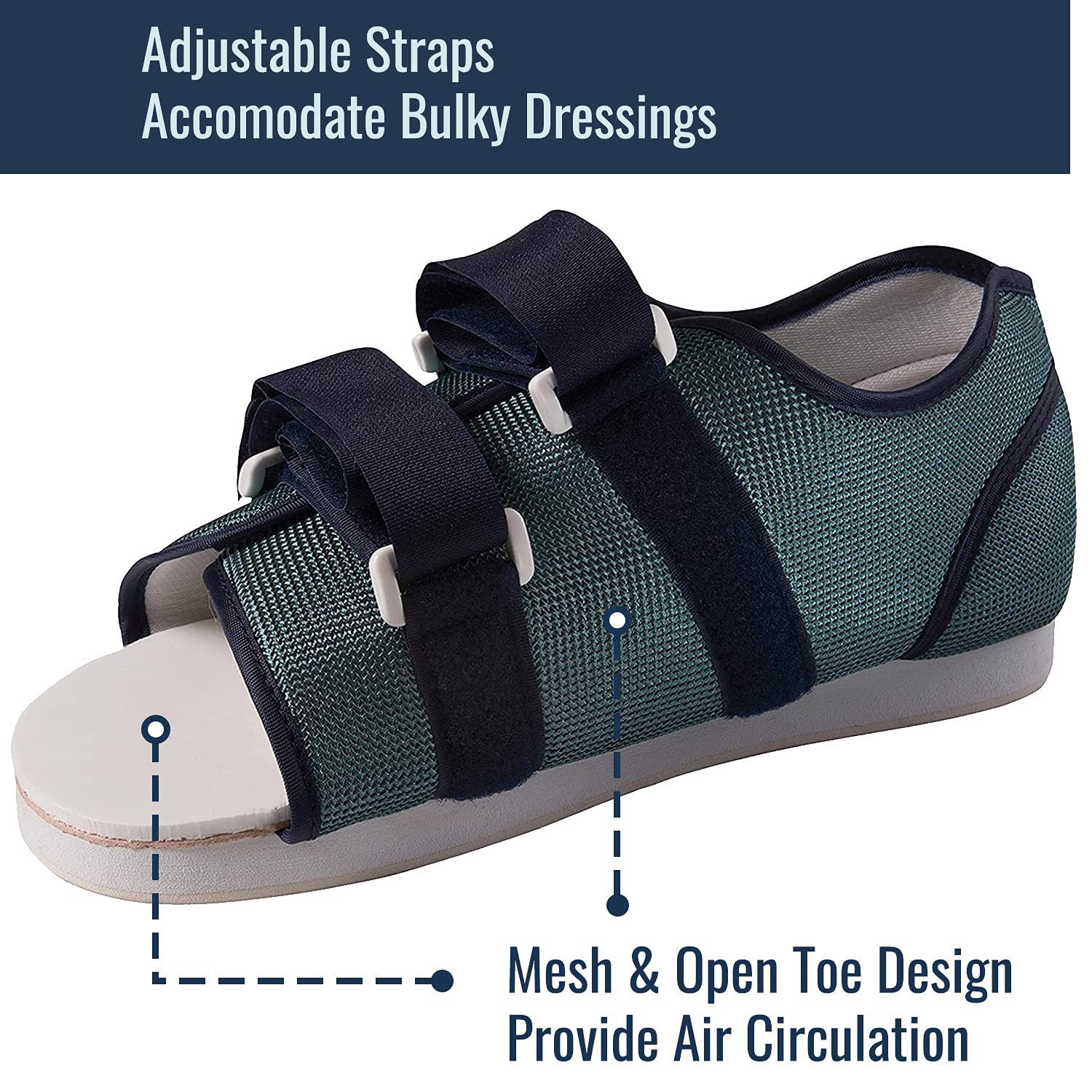 DMI Post Op Shoe, Surgical Walking Shoe or Walking Boot,Foot Pain, Broken Foot or Toes, Lightweight with Adjustable Straps, Universal Left or Right Foot, 1 Each, Shoe Size Men's 9-11
