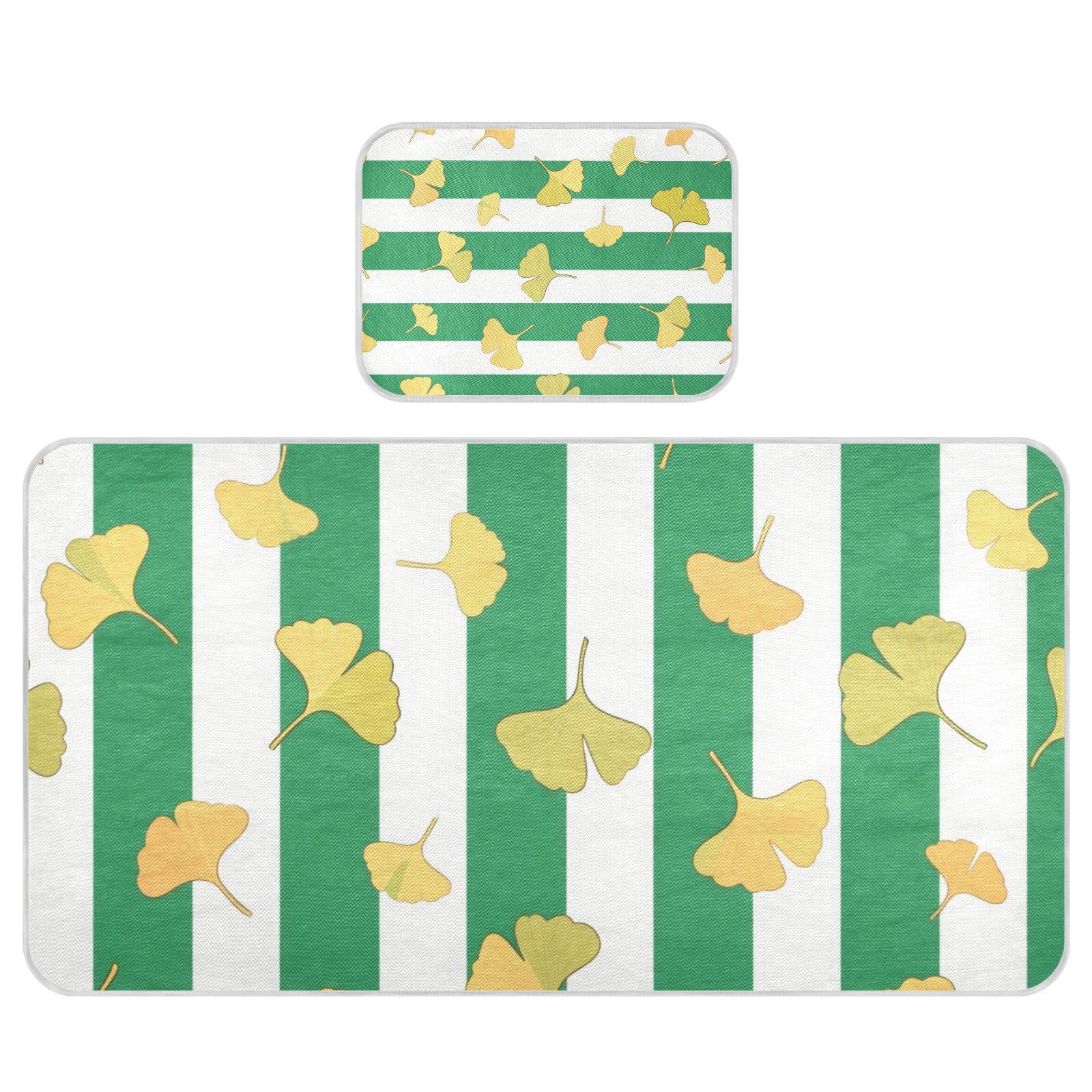 Green White Striped Ginkgo Biloba Leaf Cooling Baby Fitted Mattress 28