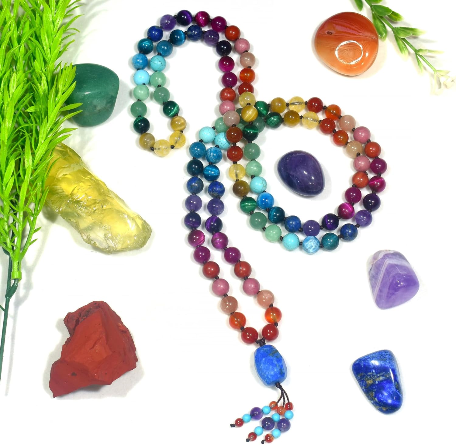 108 Mala Beads Genuine Semi-Precious Gemstone Hand Knotted 8MM Prayer Beads Long Multicolor Necklace 40 Inches - Image 7