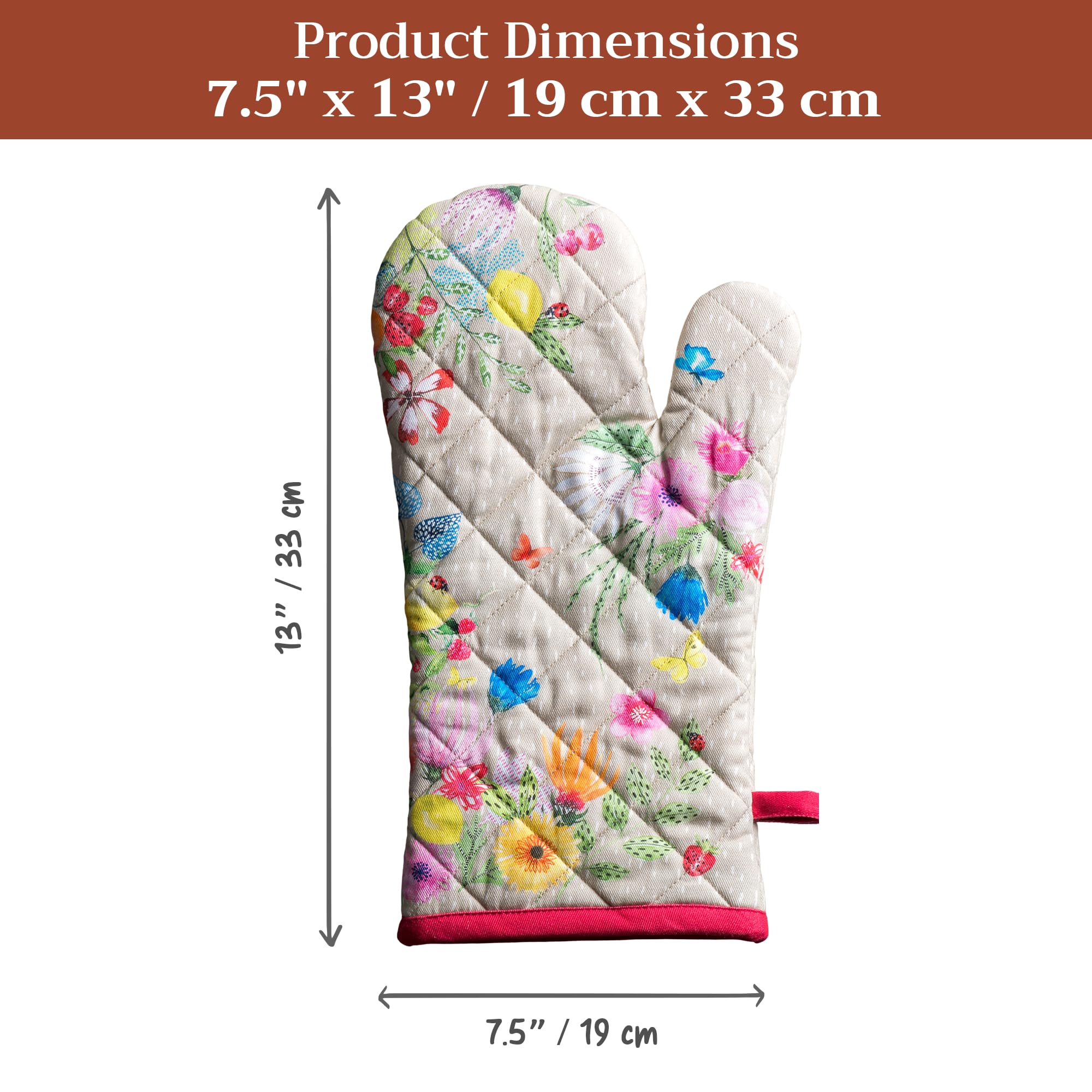 Maison d' Hermine Guanto da forno 100% cotone, guanti da cucina 17,8 x 33 cm, guanti da forno resistenti al calore con anello, cucina, cucina, chef, barbecue, Jardin D'Ete - Nebbia - Primavera/Estate