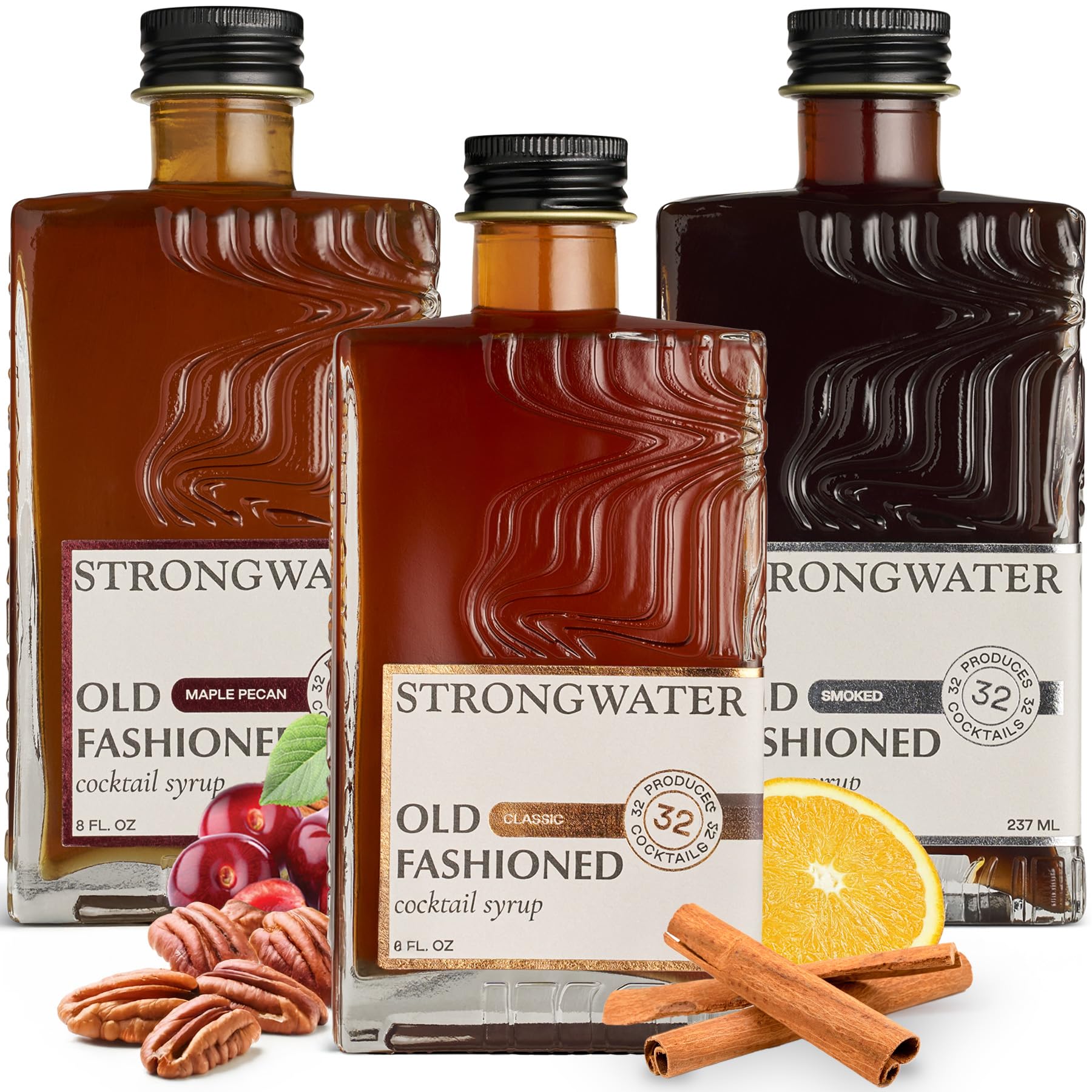 Strongwater Old Fashioned Craft Cocktail Mixer - Makes 96 Cocktails - Handcrafted Old Fashioned Syrup with Maple, Pecans & More - 3 Pack Gift Set, Just Mix with Bourbon or Whiskey