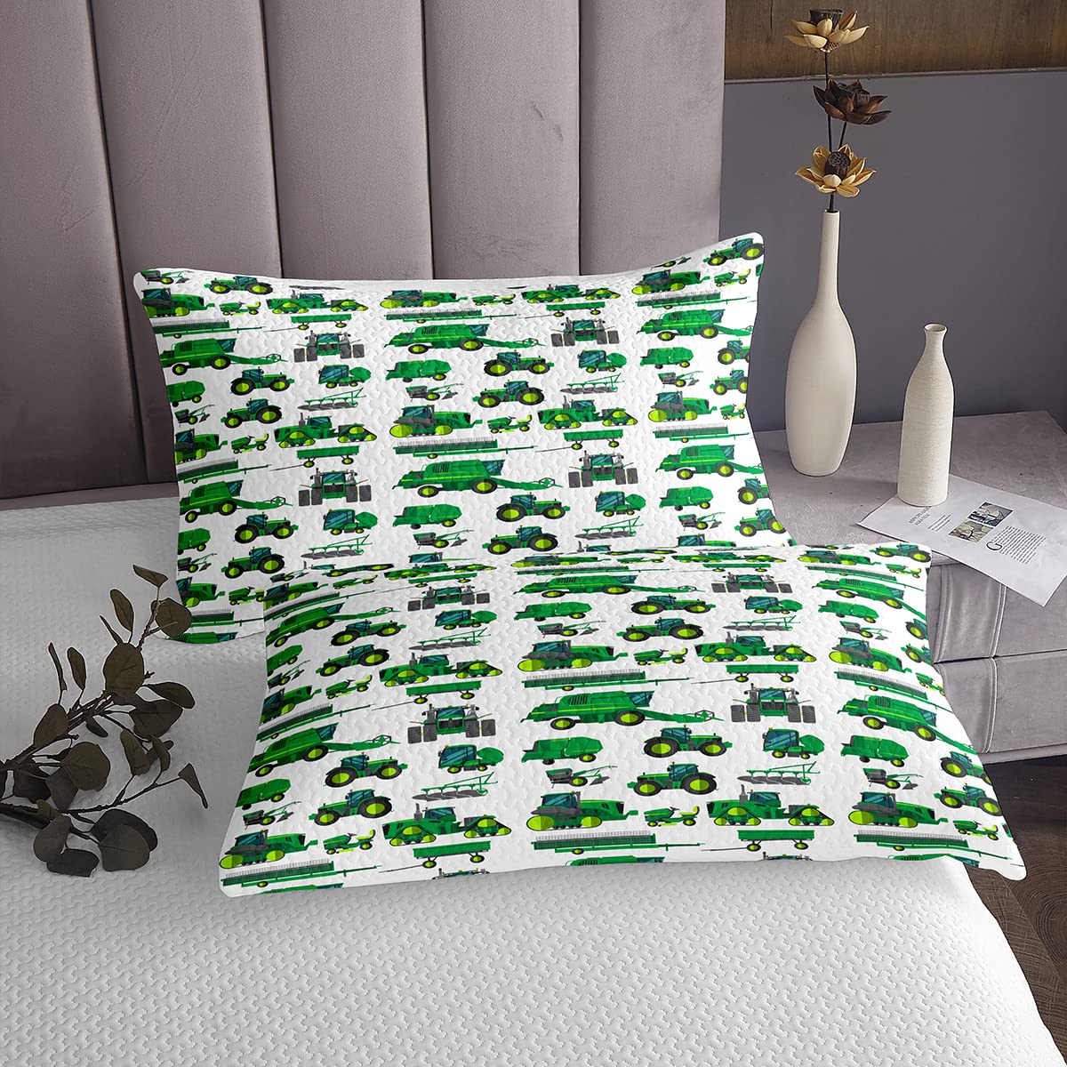 Equipamiento Camiones Acolchada Excavadoras para Niños Niños Niñas Niños Niños Verde Vehículo Coverlet Set Construcción Suave Tractor Acolchado King