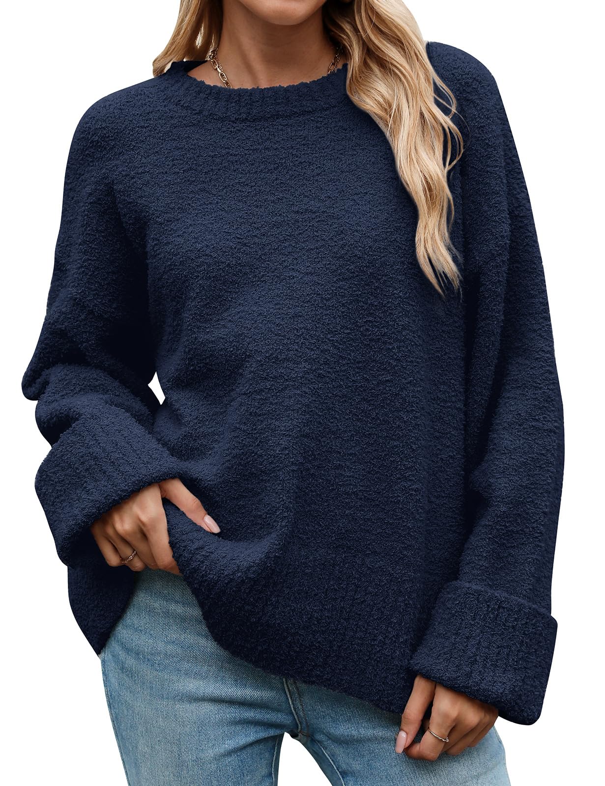 heekpek Maglione Donna Invernale Girocollo Caldo Maglia Donna Manica Lunga Morbido Casual Sciolto Maglione a Maglia Oversize Tops Autunno