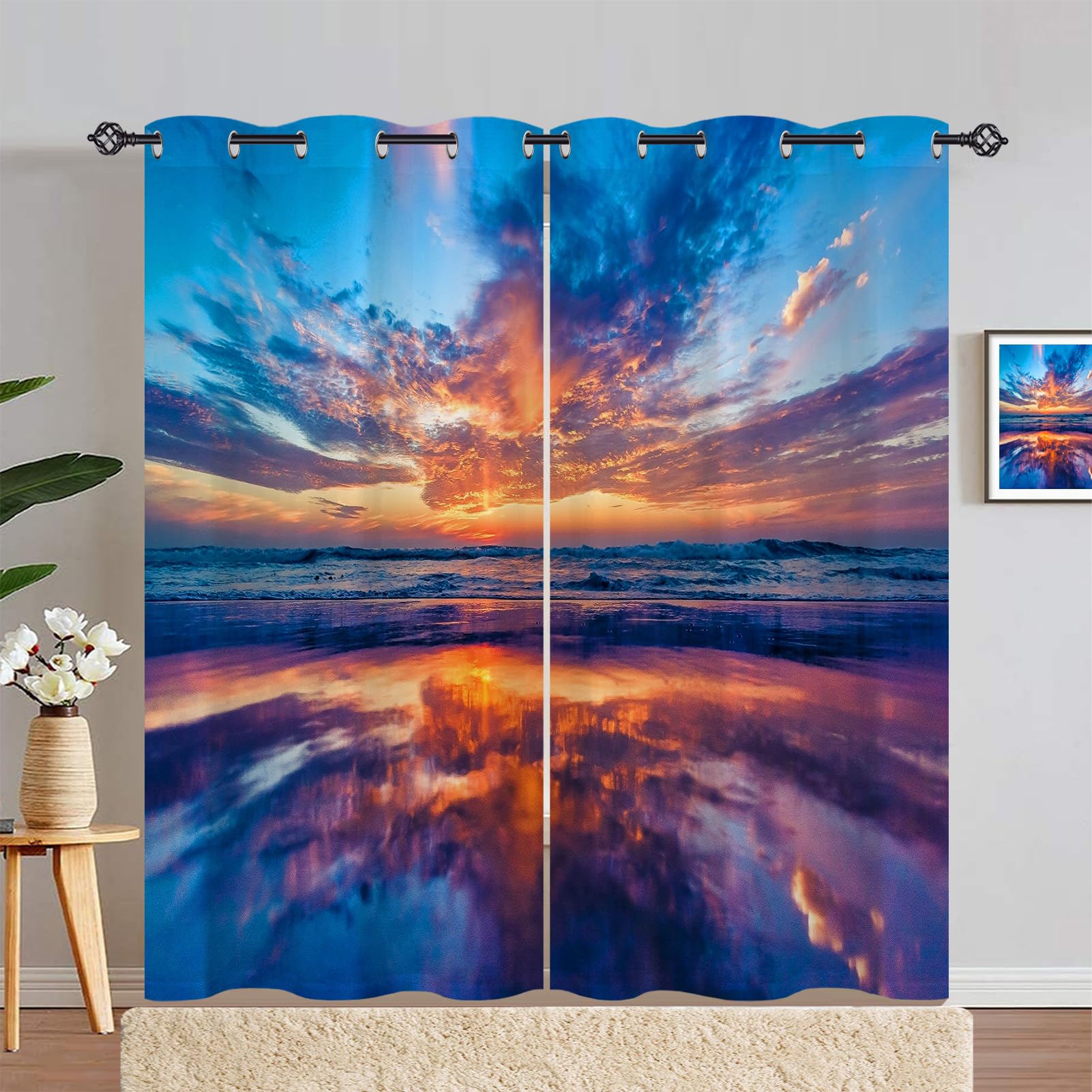 ANHOPE Tropical Beach Curtains Eyelet 80% Blackout Room Darkening Curtains with Sunset Sunrise Ocean Print Pattern Thermal Insulated Window Drapes for Bedroom Living Room 55 x 84 Inch Drop 2 Panels โ image 1