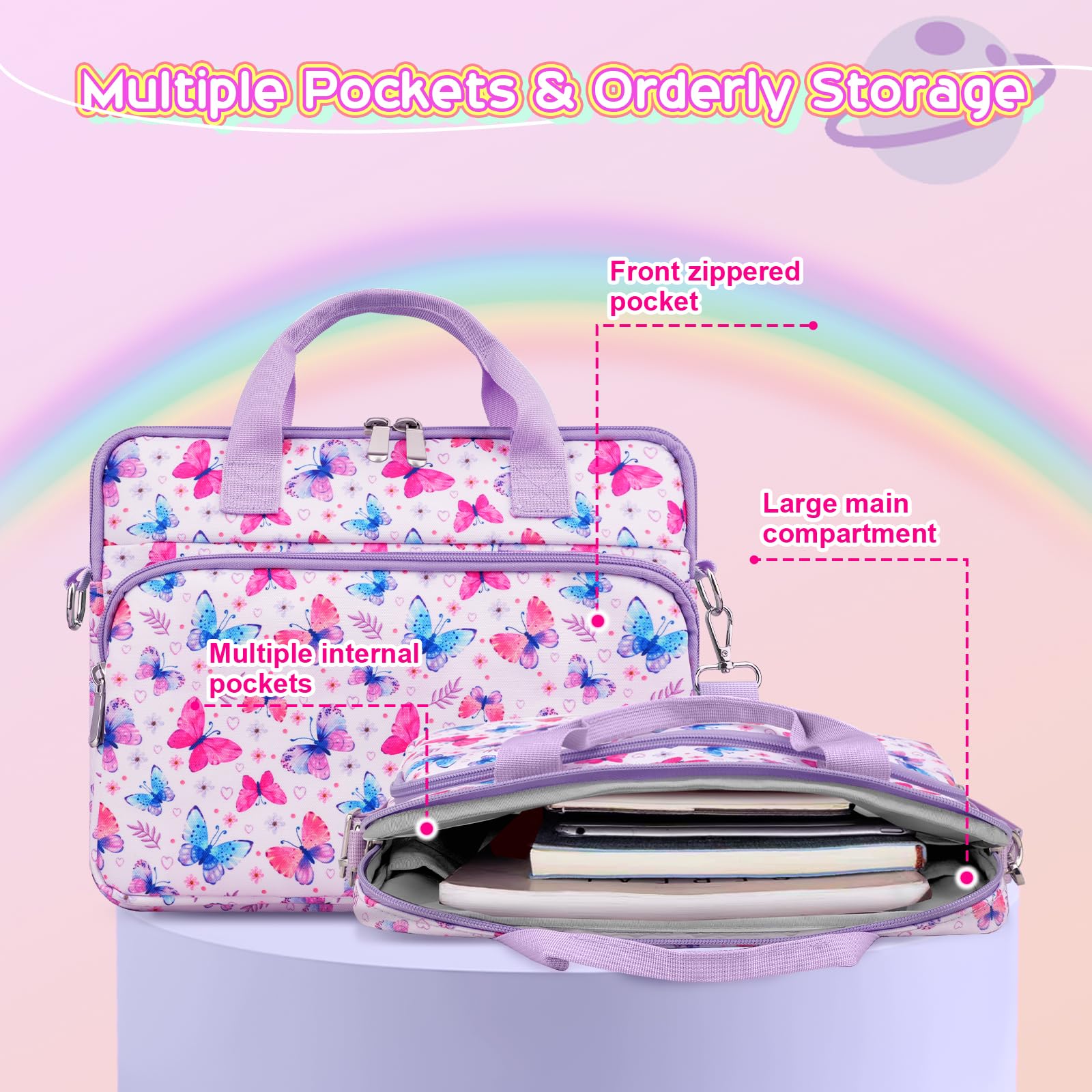 TiMOVO Housse pour Tablette avec Bandoulière, Pochette pour Tablet 12,5 Pouces, Sacoche Housse pour Tablette Universelle pour Fire Tablet, Kindle, iPad, Papillon