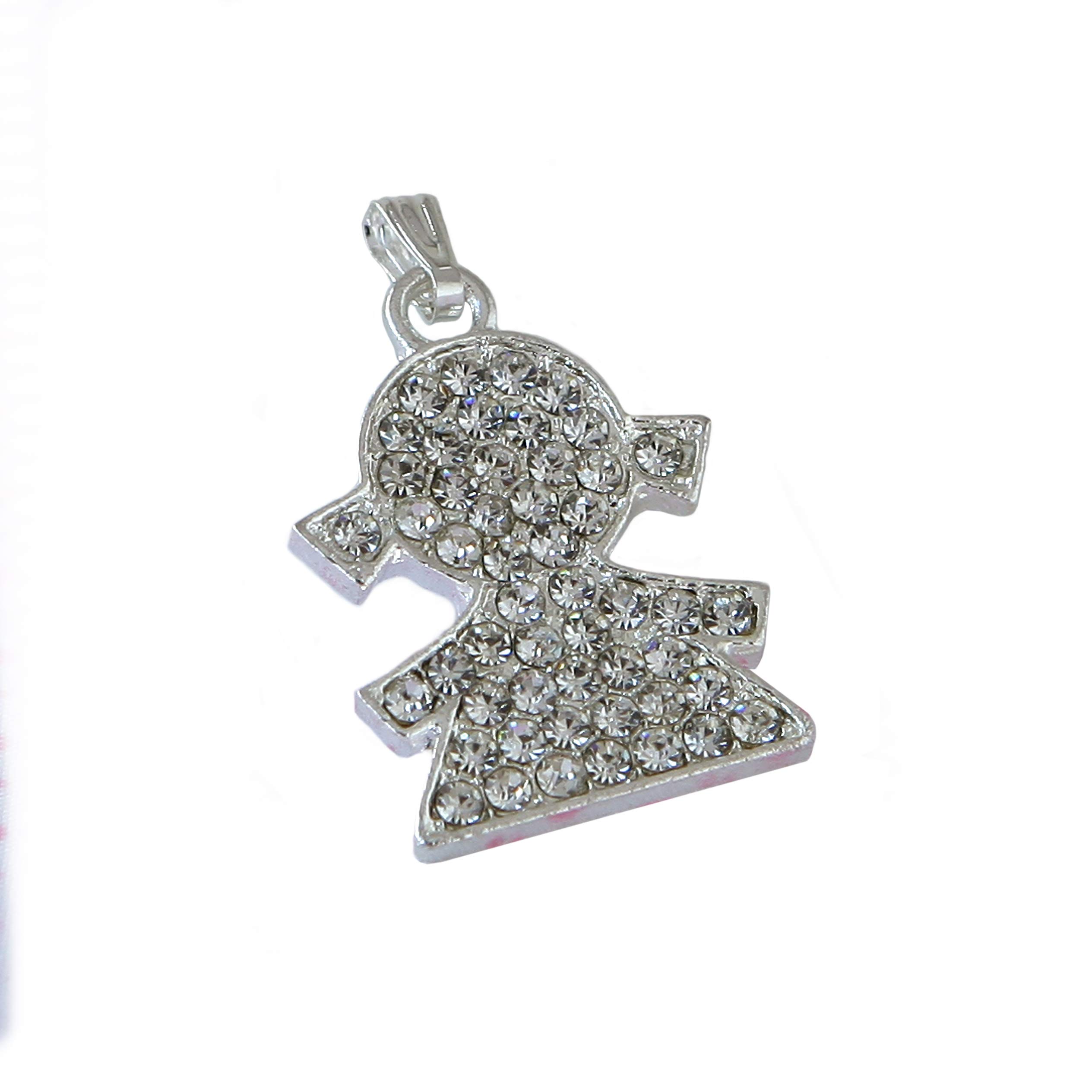 Colgante con forma de niña Mopec M228.2 de strass sin cinta, pack de 12 unidades para recuerdos
