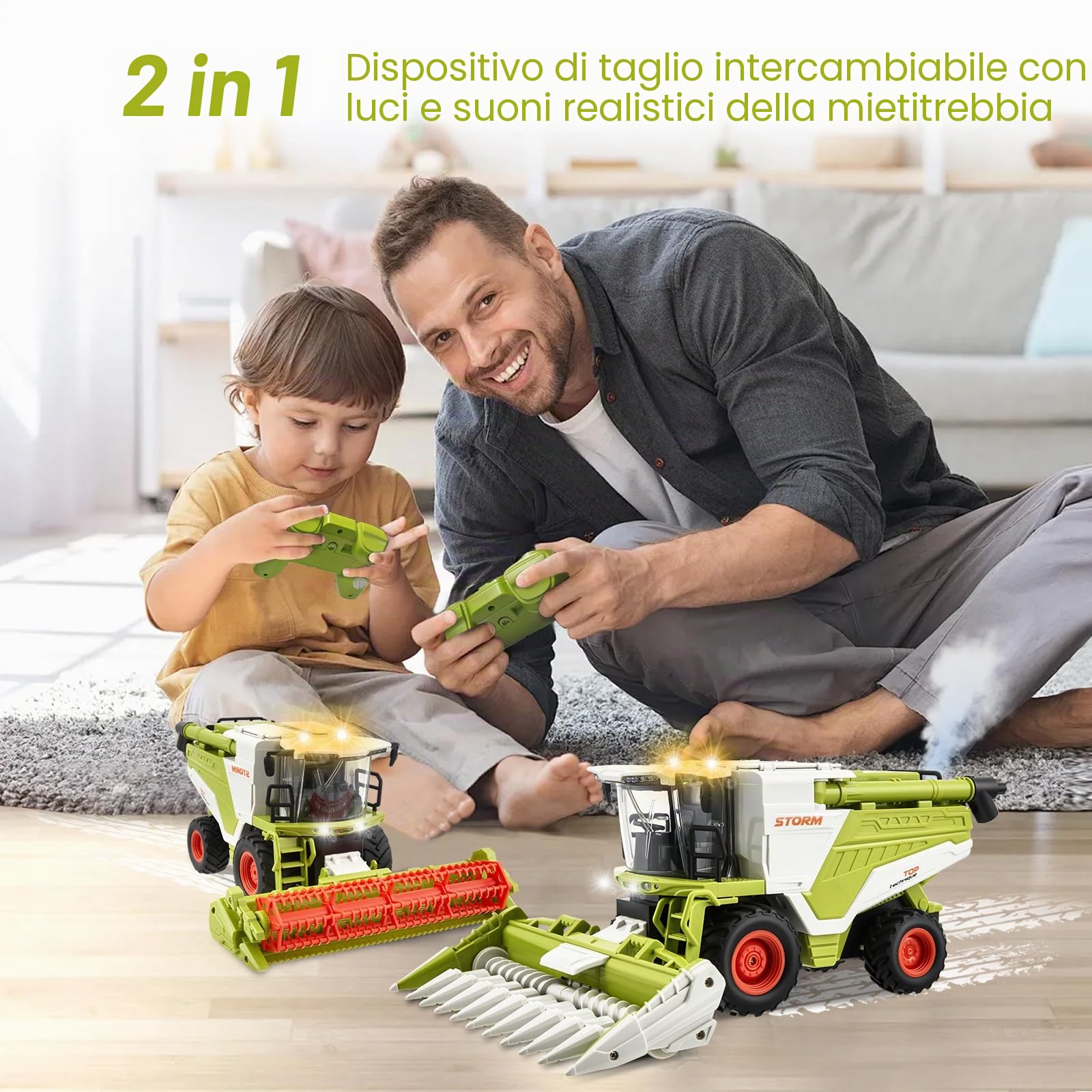 RC Mietitrebbia giocattolo radiocomandato mietitrebbia, trattore RC Harvester grande con spruzzatura, luce e suono, 2,4 GHz, 1:24, regalo per feste per bambini dai 3 4 5 6 anni in su