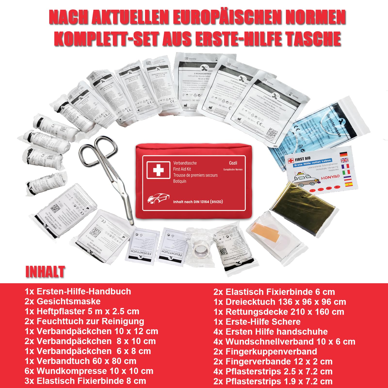 handschuhe verbandskasten pflicht Auto Verbandskasten, 2023 Erste Hilfe Set für das Auto europaweit einsetzbar KFZ-Verbandtasche DIN 13164 (StVO konform) Gardasee Radreisen – Panorama Elite Sport Kaufmenge:10 x 100 = 1000 Stück