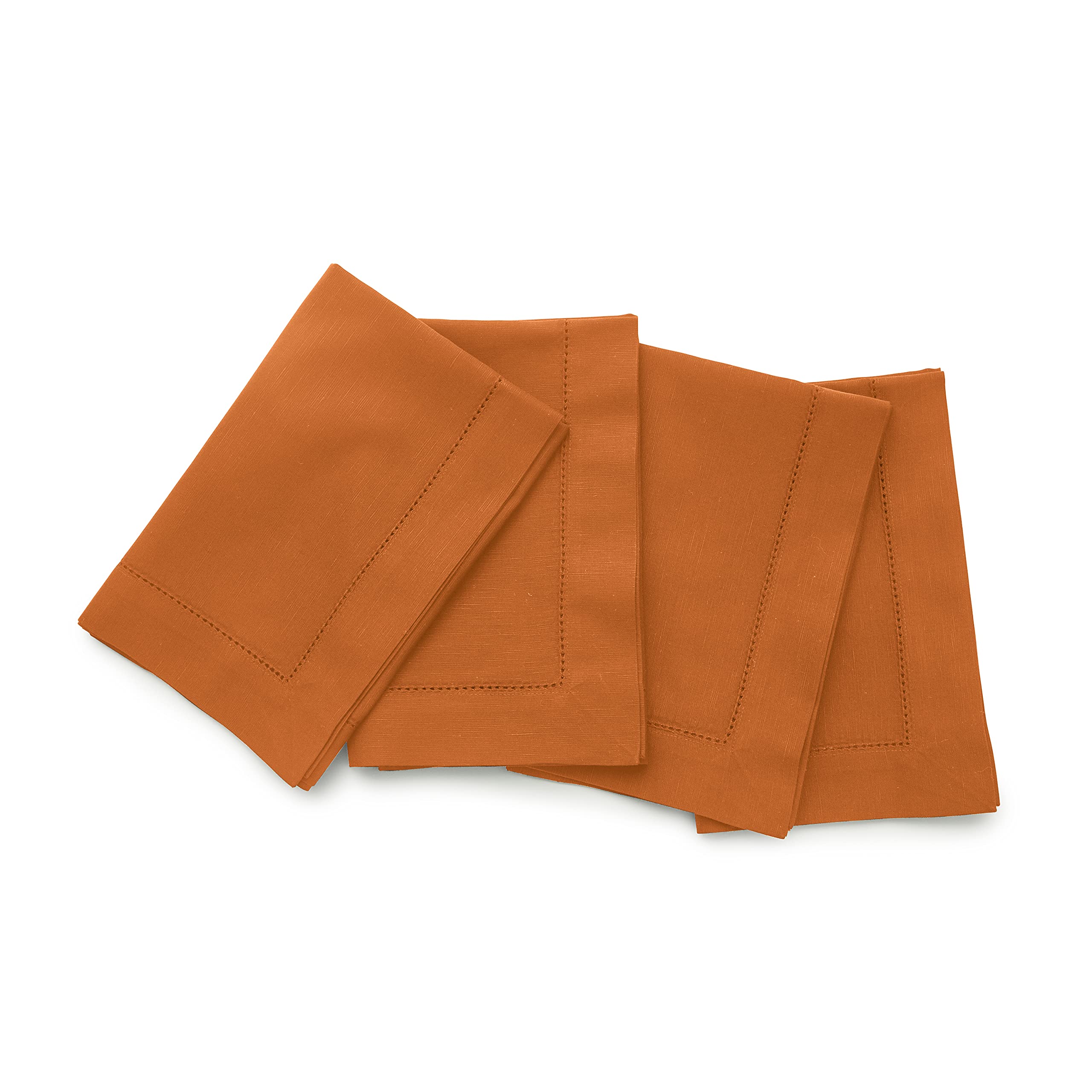 Solino Home Cloth Napkins Set of 4 - Cotton Linen Hemstitch Pumpkin Dinner Napkins 20 x 20 Inch for Fall, Autumn, Halloween, Thanksgiving, Holiday - Handcrafted and Machine Washable