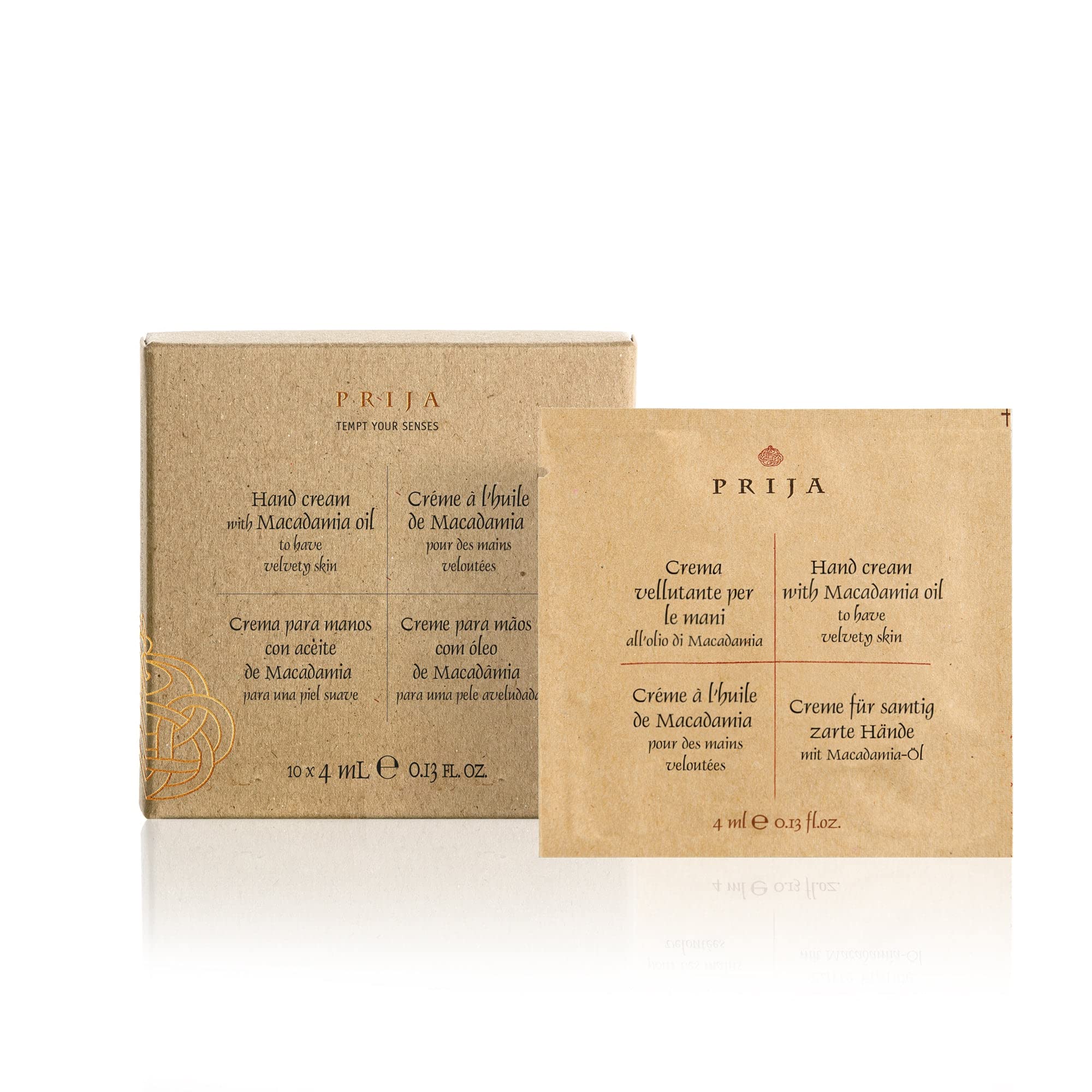 Prija Hand Cream Sachet Gift Pack with Macadamia Oil, Deeply Hydrating and Emollient Hand Moisturiser in Individual Sachets