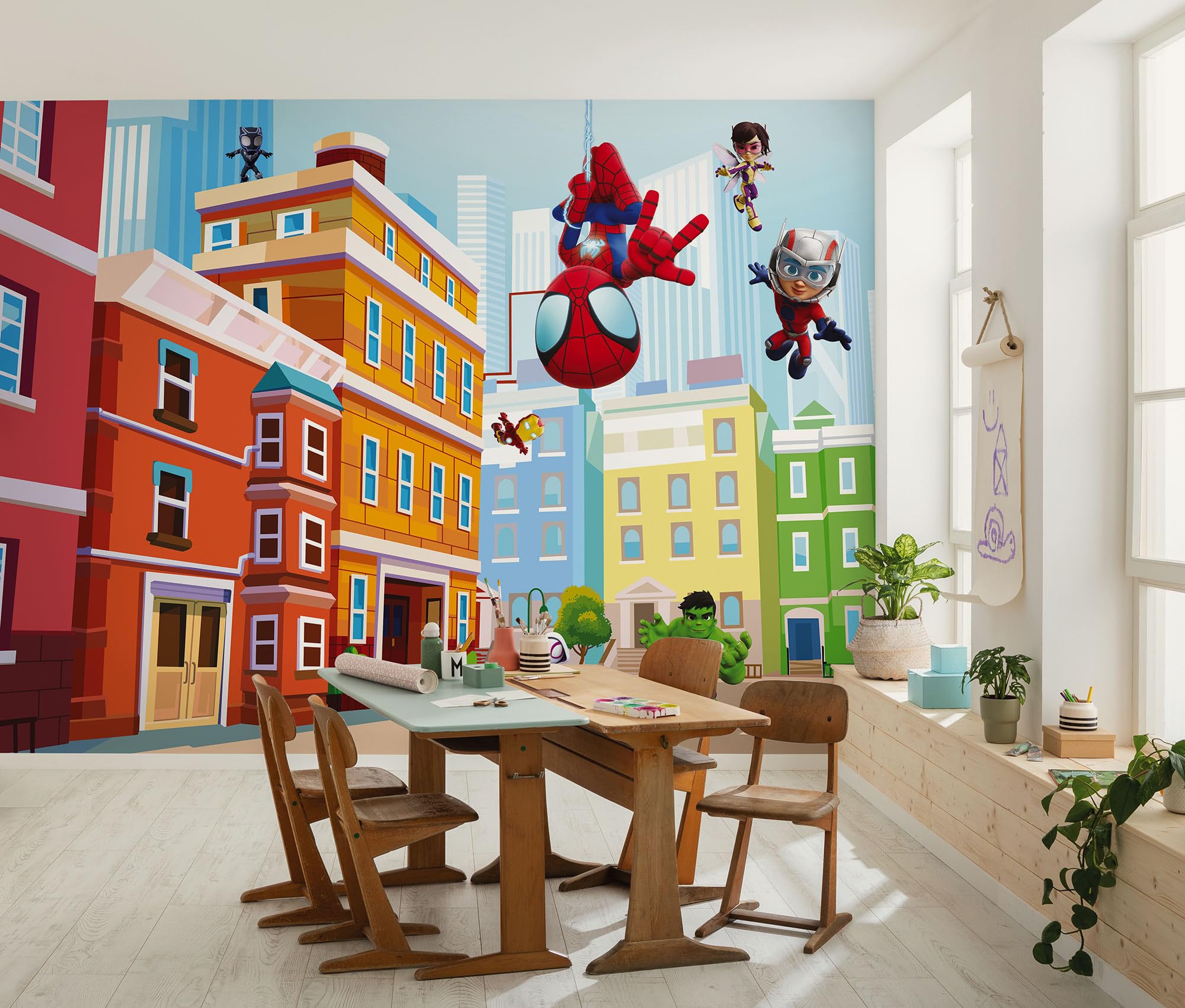 Komar Bunt Vlies Fototapete - Marvel Spidey And His Amazing Friends City - Größe 400 X 250 Cm