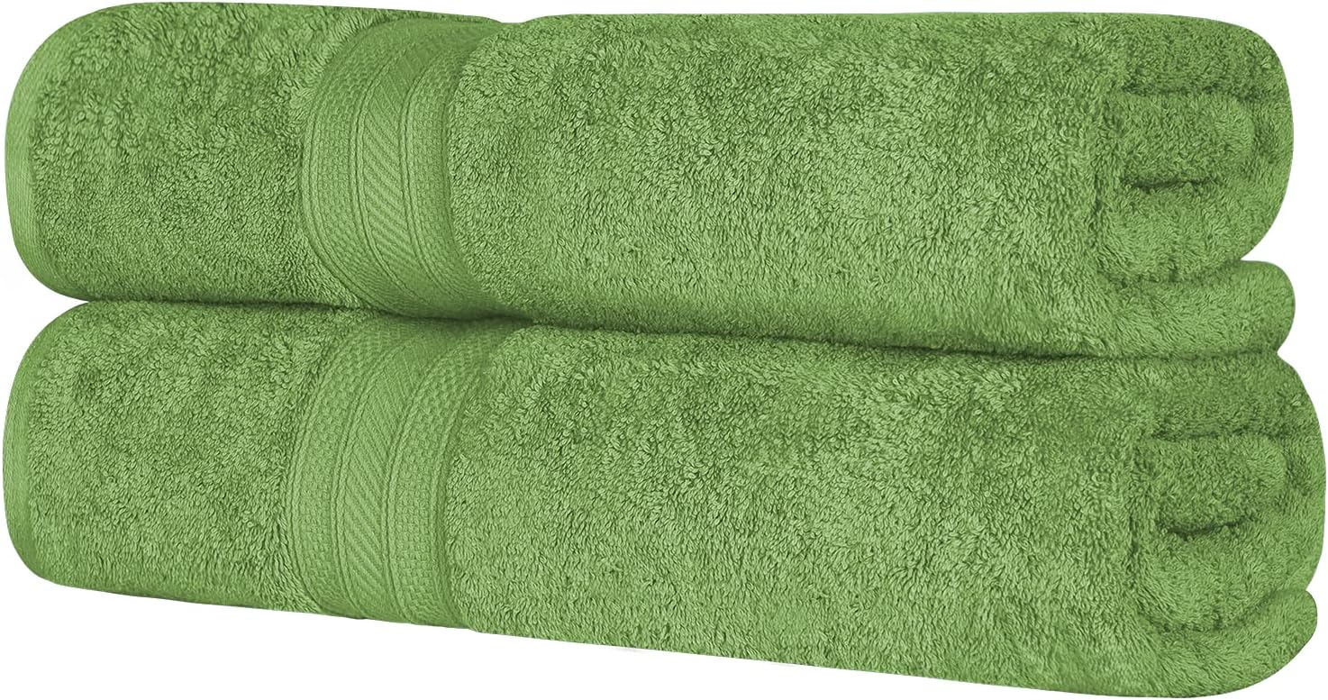 SUPERIOR Long Staple 100% Combed Cotton 700GSM 2-Piece Solid Bath Sheet Set for Bathroom, Shower, Kitchen-Super Soft, Plush, Highly Absorbent, Assorted 2-Piece Bath Seets, Green Essence