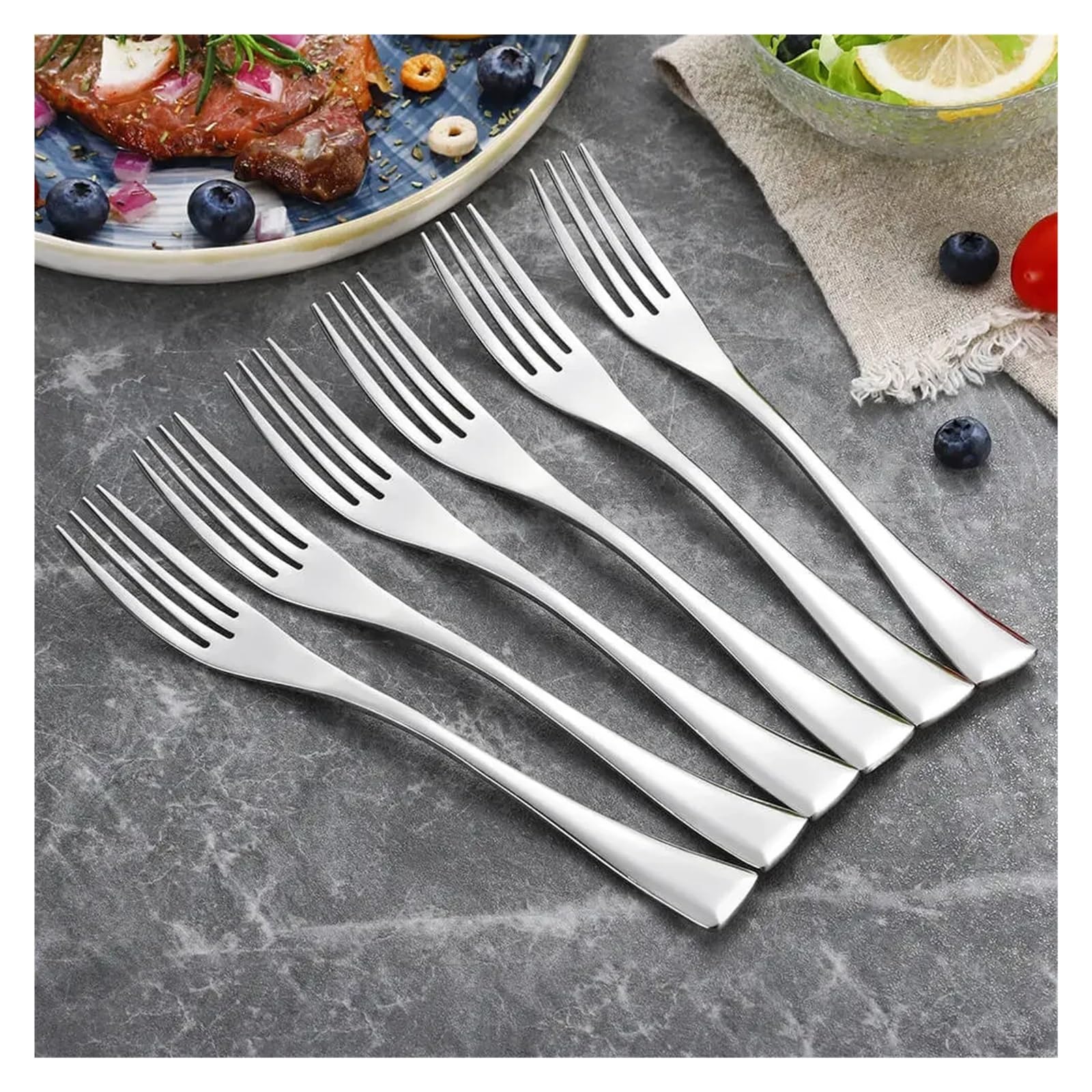 Forchetta da tavola in acciaio inox, set lucido da 6 pezzi