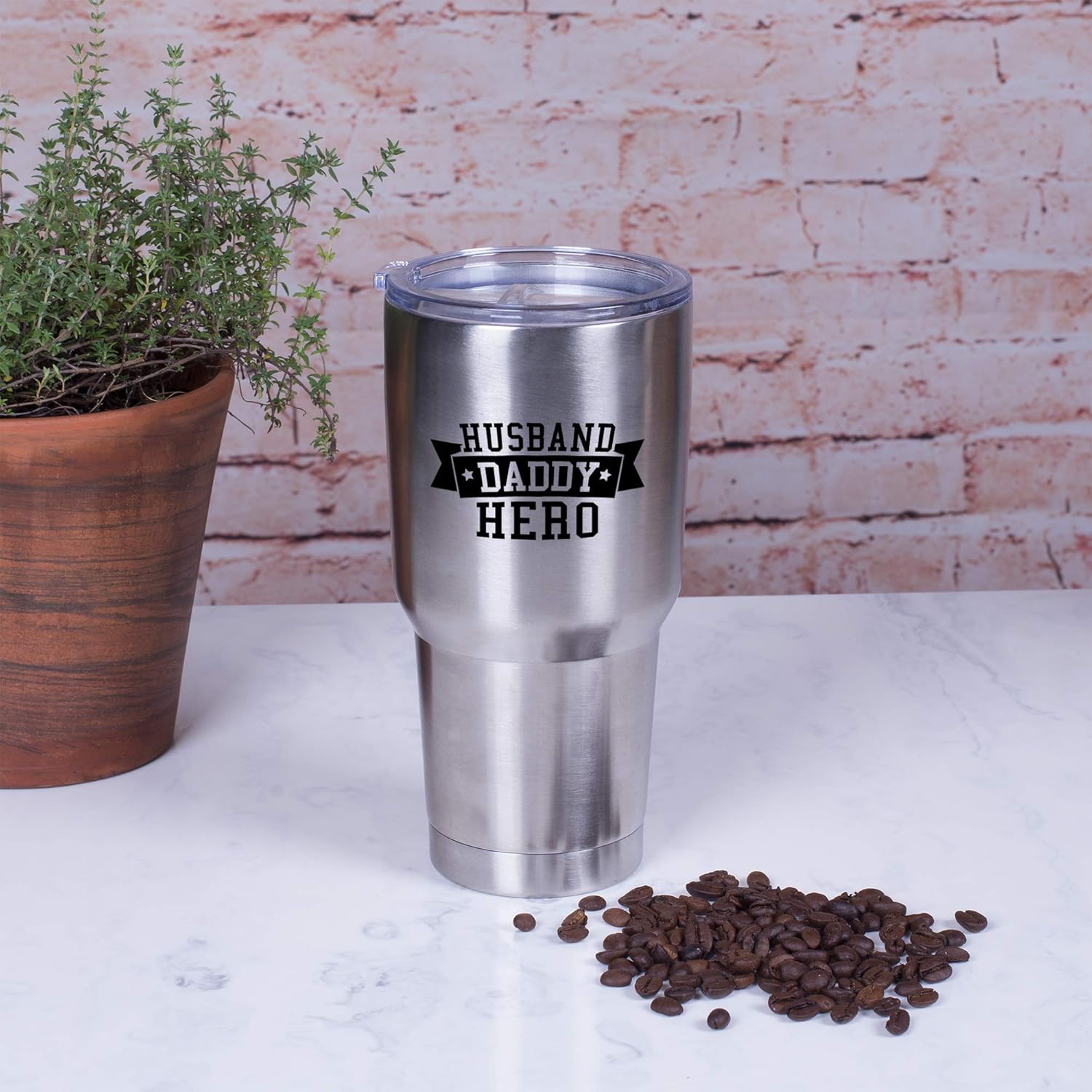 Husband. Daddy. Hero. Stainless Steel 30 oz Travel Mug with Lid