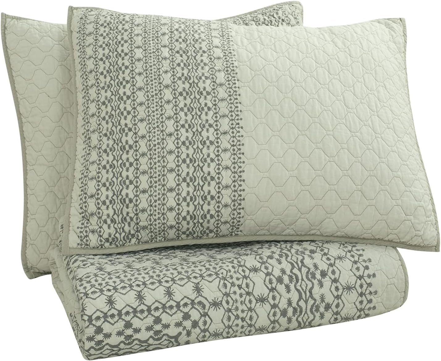 Gingko Gray Reversible Cotton King Quilt Set with 2 Shams