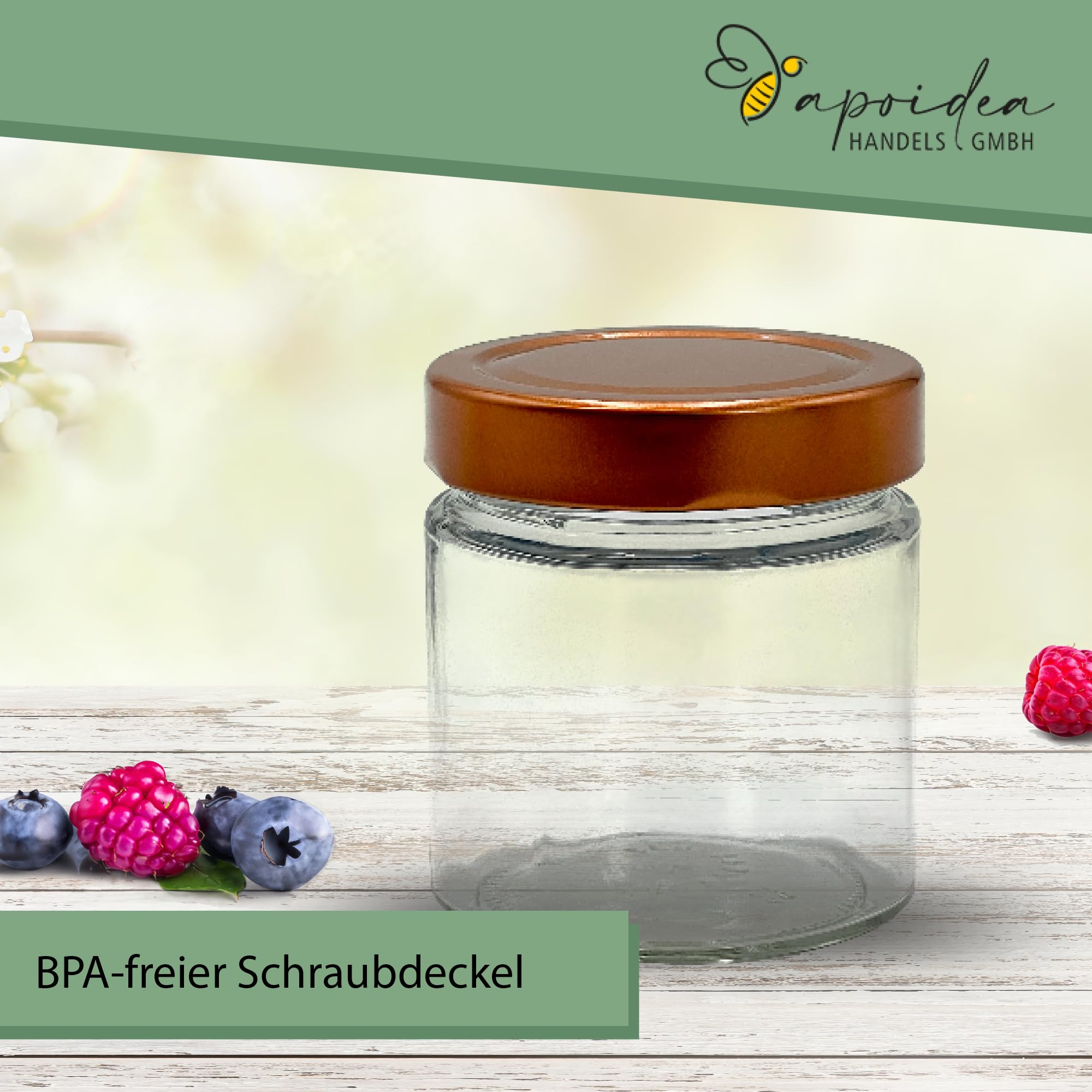 Apoidea – Marmeladengläser 250g mit Deckel in Kupfer 72 Stück/Twist Off Gläser/Einmachgläser/Marmeladengläser mit Deckel/leeres Marmeladenglas/Einkochgläser