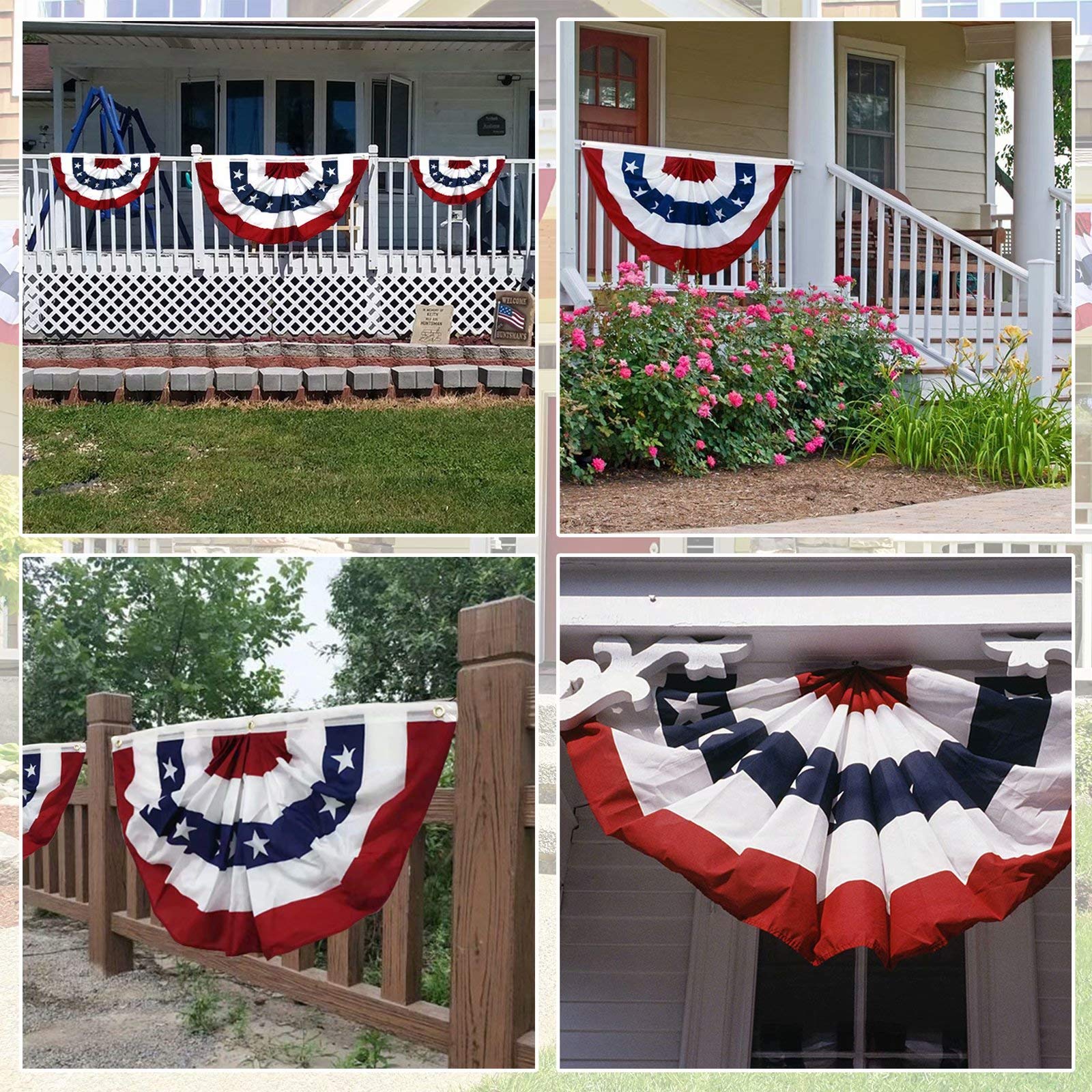 4 szt. USA plisowana flaga wachlarza dekoracje na dzień niepodległości - 9 x 150 cm amerykański baner chorągiewka flaga patriotyczna półwachlarz baner flaga z mosiężnymi oczkami na 4 lipca dekoracja na Dzień Pamięci