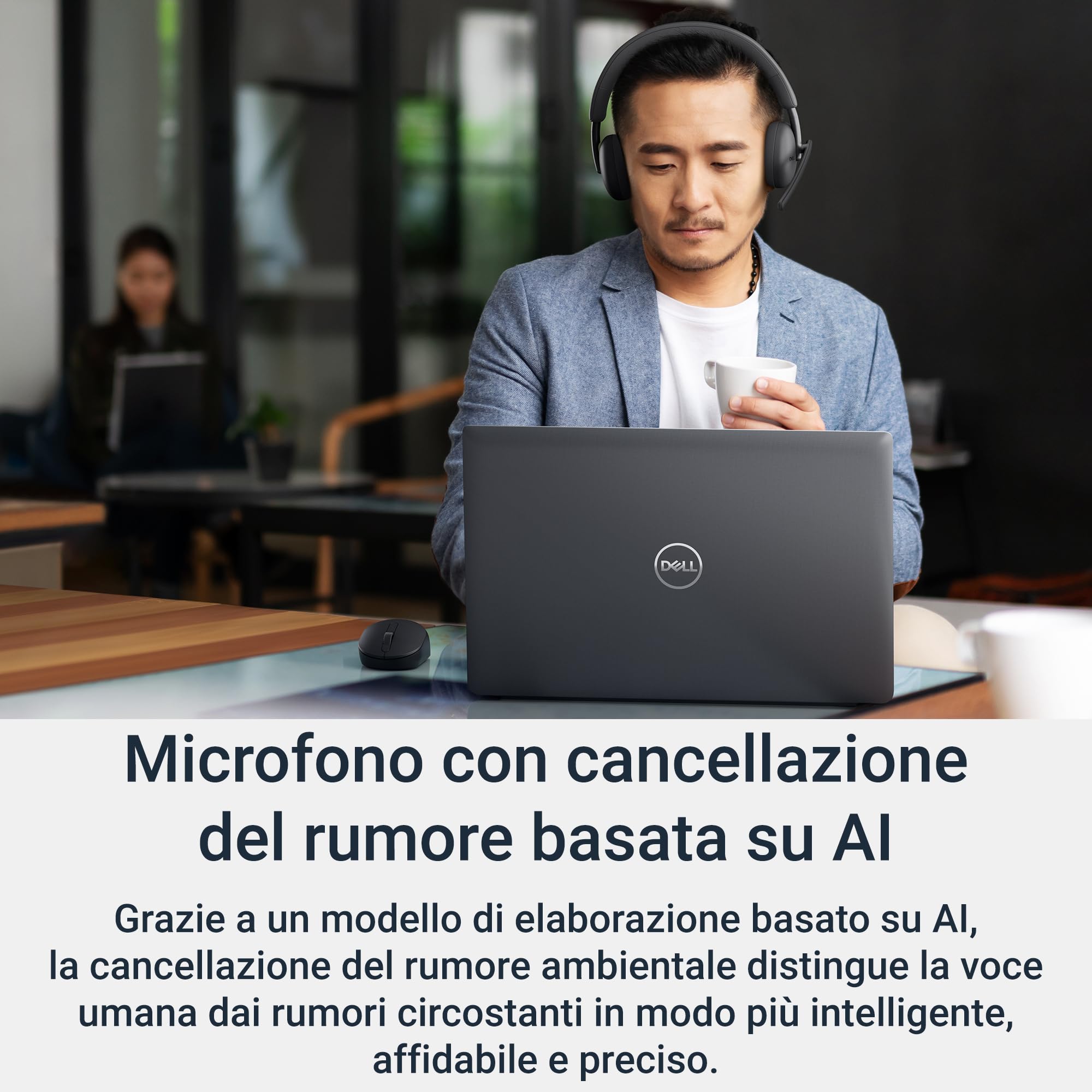 Dell WL3024 Cuffie Senza Fili – Microfono con Cancellazione Rumore AI, Audio Stereo, Connettività Multi-Link, Certificazioni Microsoft Teams e Zoom, 41 Ore di Autonomia