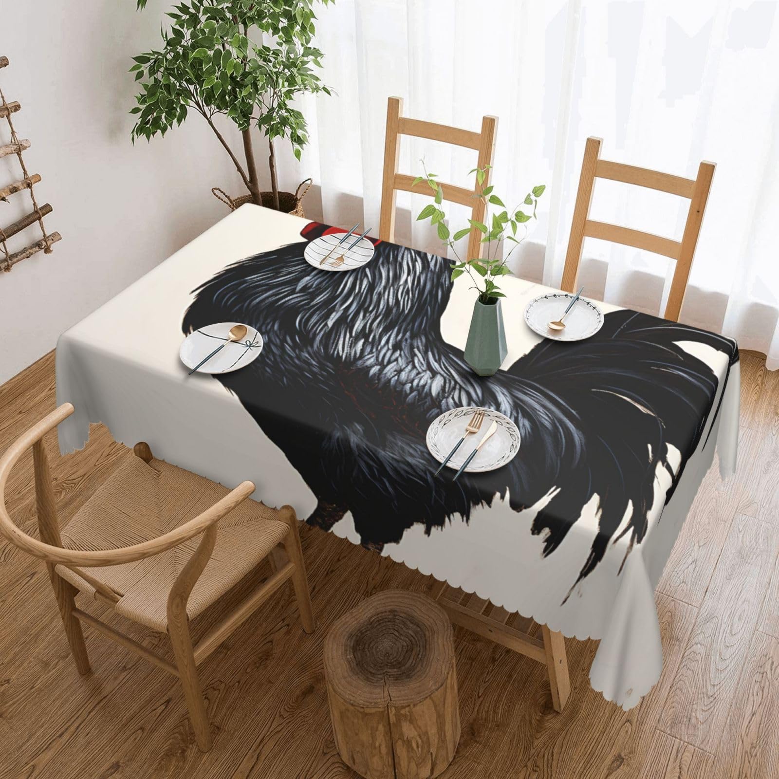 FodPand Black Rooster Tablecloths for Rectangle Tables 54 x 72 Inch - Reusable Washable Dining Table Clothes - Stain and Wrinkle Resistant Decorative Fabric Table Cover for Wedding Party