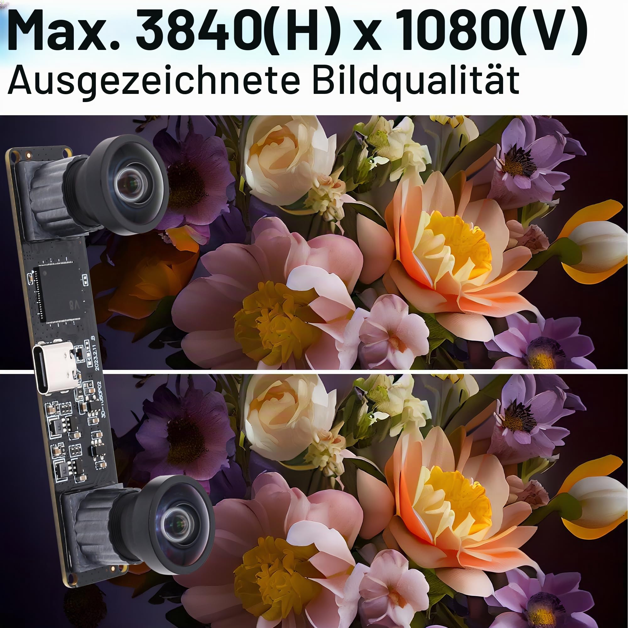 ELP USB Kamera 60fps 4MP Synchronisation Dual Objektiv USB Kamera mit 120 Grad Objektiv ohne Verzerrung 1080P Hochgeschwindigkeits 3D Stereo PC Computerkamera für die biometrische VR-Erkennung