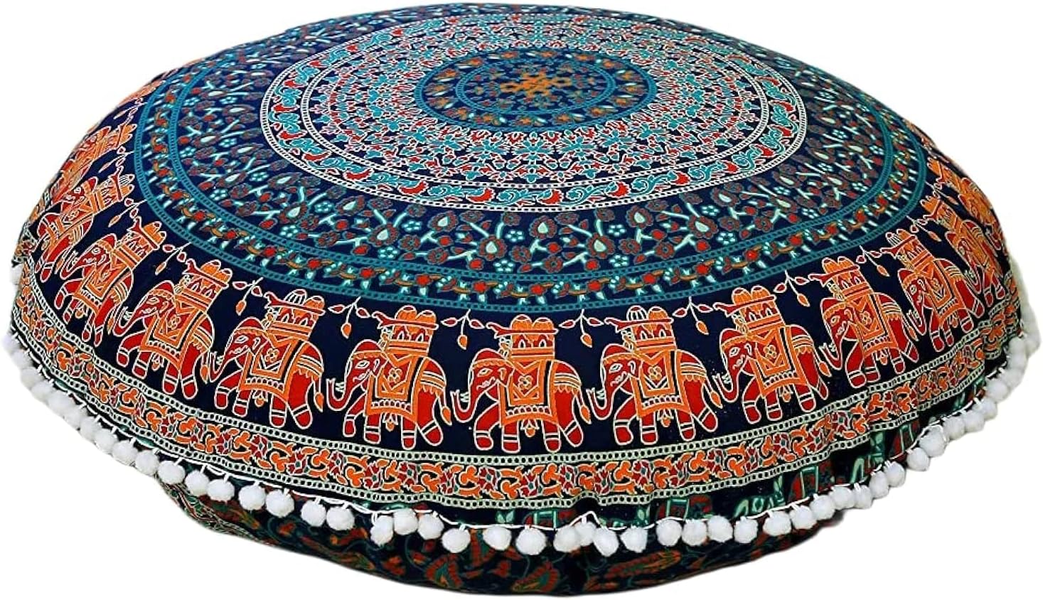 32″ Blue Mandala Hippie Room Decor Floor Pillow Meditation Cushion Round Pillows Seating Cushions Cover Outdoor Pouf Circle Boho Gypsy Yoga Covers