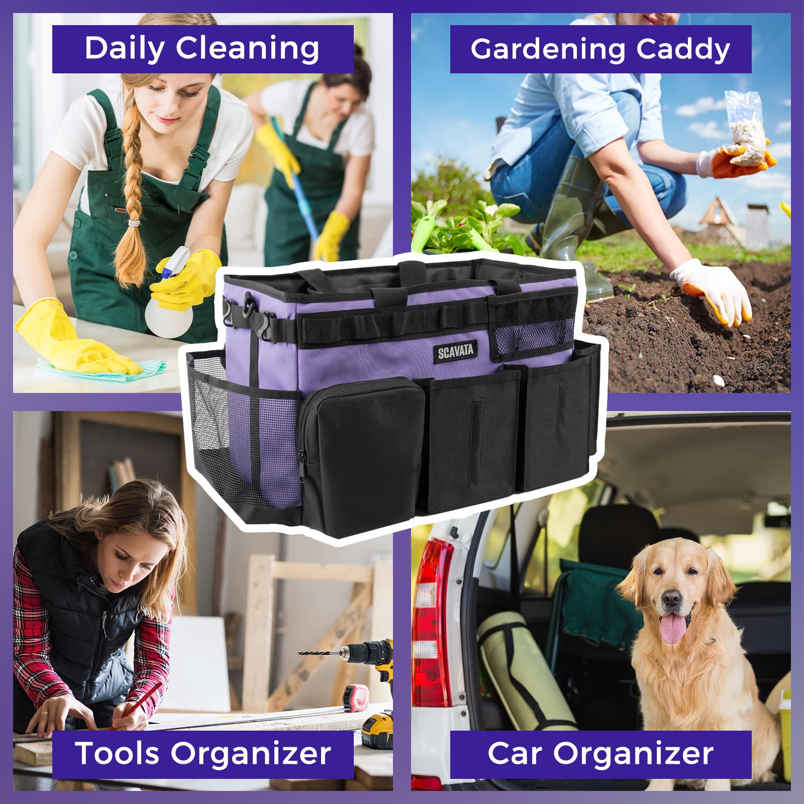 SCAVATA Bolsa de Limpieza portátil, Organizador de Suministros de Limpieza con asa y Correas de Hombro para amas de casa, organizadores de Herramientas de Limpieza Debajo del Fregadero y Coche con 4