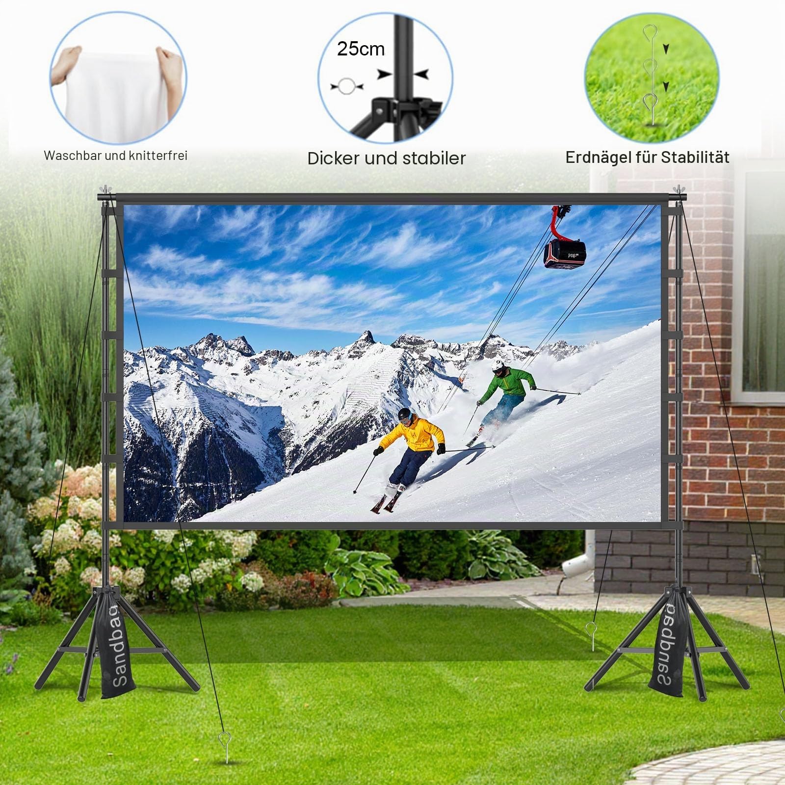 TOWOND 120 Zoll Projektorleinwand mit Ständer, Faltbare Tragbare 16:9 HD Outdoor Projektor Leinwand für Heimkino und Garten, Vorne und Rückprojektion, Waschbar Faltenfrei Polyester mit Tragetasche
