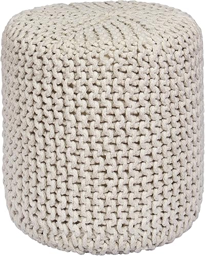 Miniatura 19 de Puf Cotton Craft tejido a mano con estilo de cable Dori Pouf, otomano para el piso, 100 % algodón trenzado, hecho y cosido a mano, un asiento único