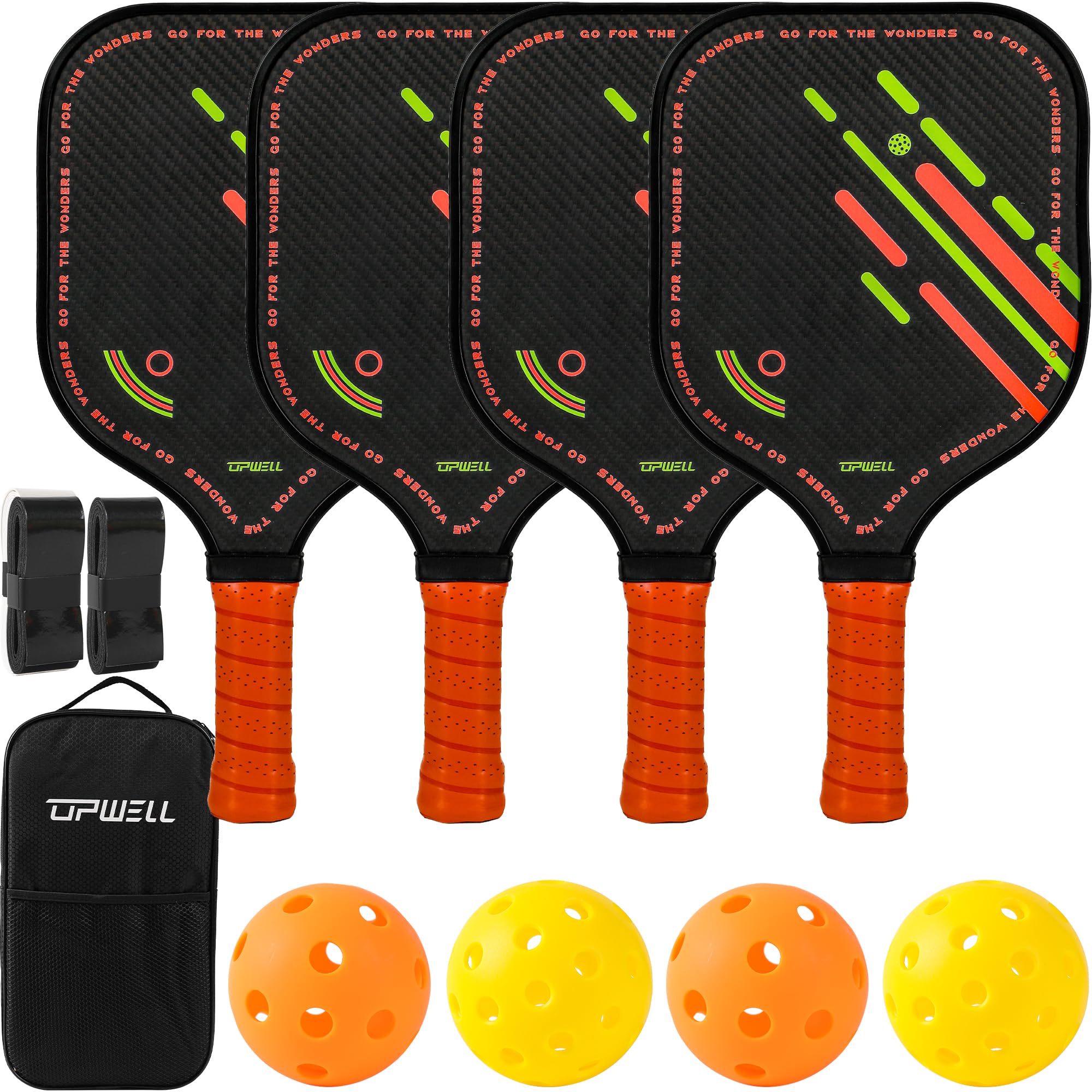 Graphite Pickleball Paddles Set, 3K Frosted Carbon Fiber Face & Polymer